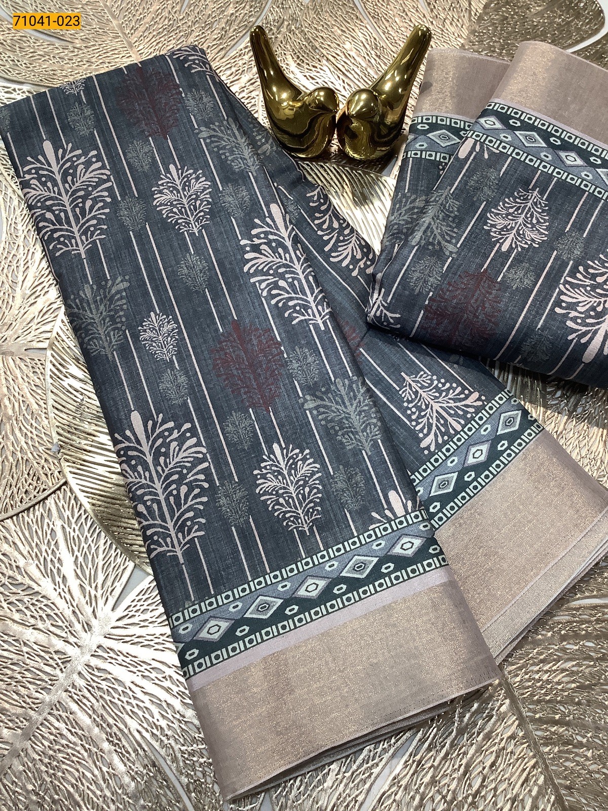 Gray Mulmul Linen Silk Saree