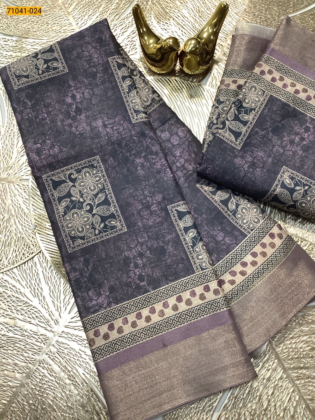 Dark Gray Mulmul Linen Silk Saree