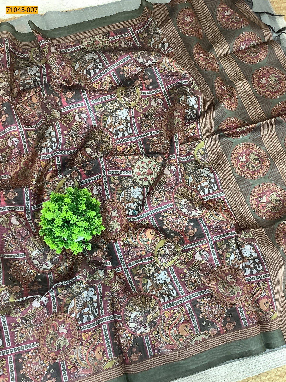 Multi Color Kalamkari Soft Linen Silk Saree