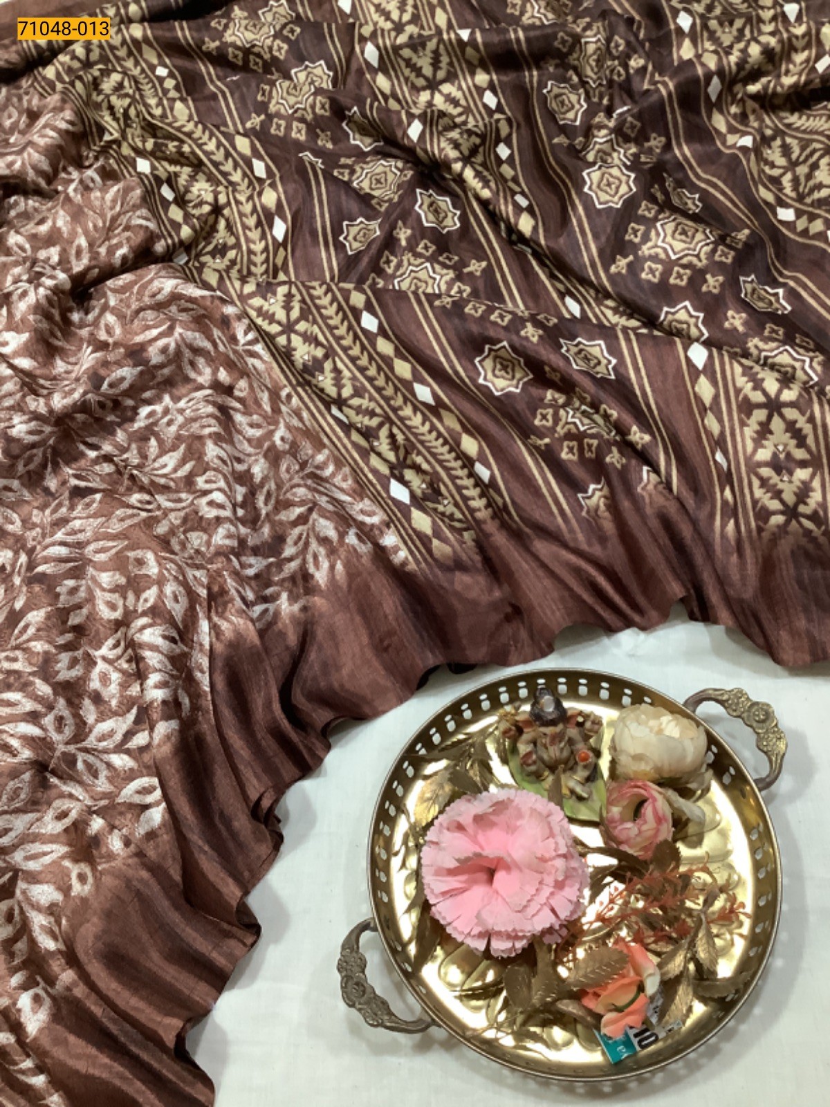 Brown Fancy Printed Dola Silk Saree