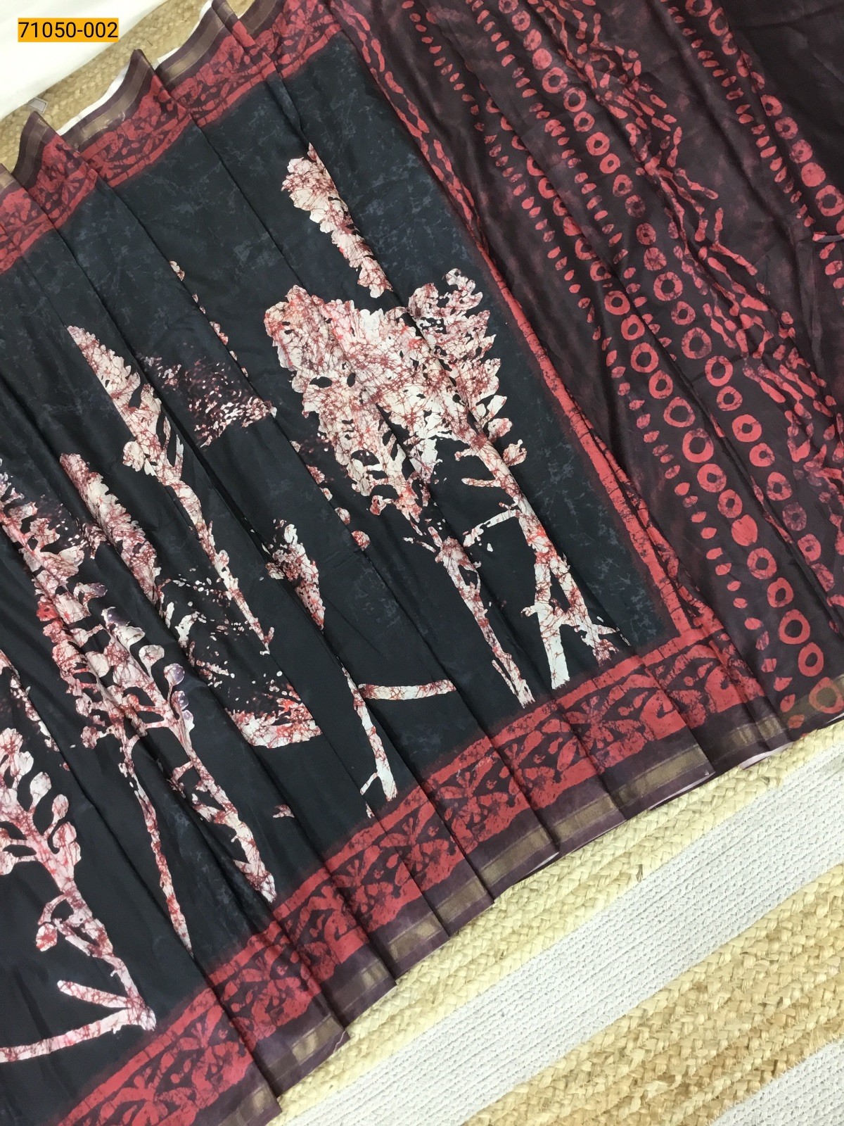 Black Printed Fancy Mulmul Silk Saree