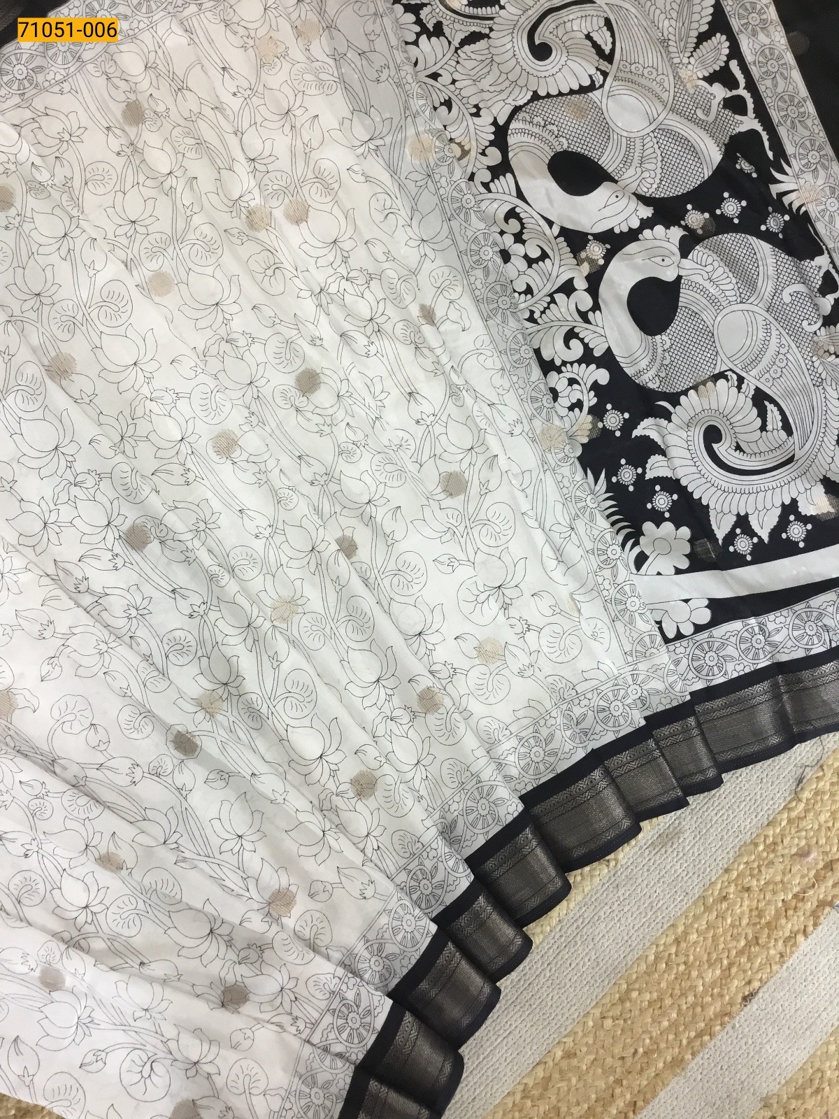 White Kalamkari Fancy Silk Saree