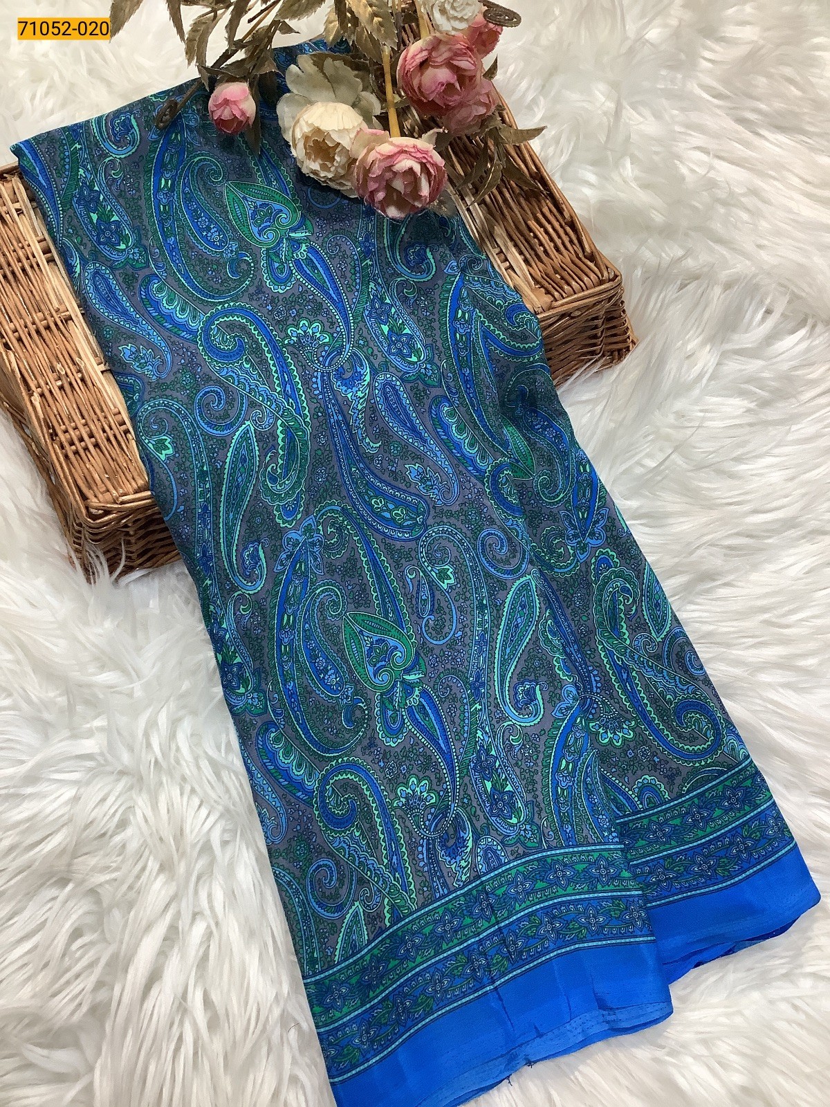 Green With Blue Premium Jasmine Crepe Silk Saree