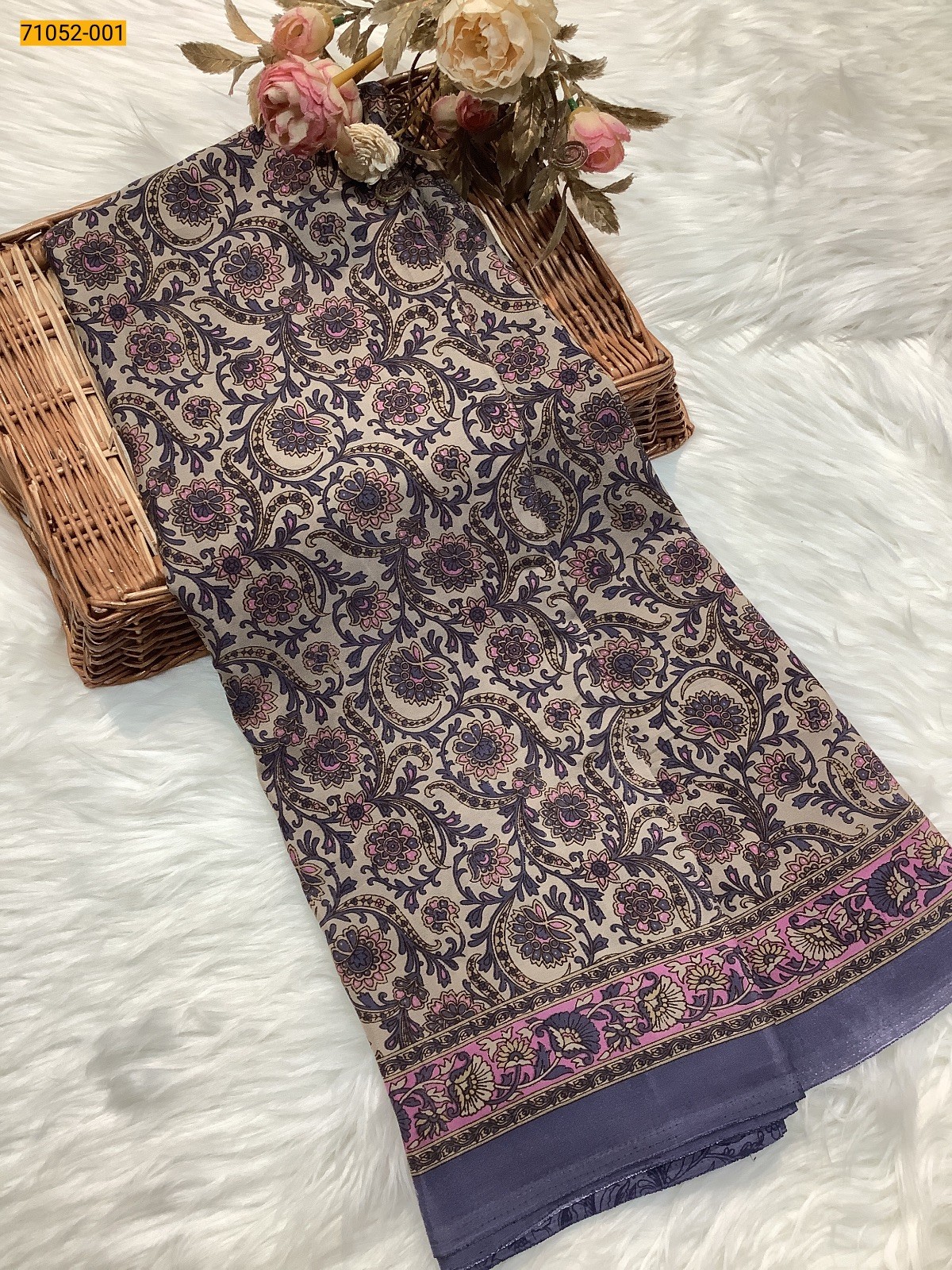 Brown With Violet Premium Jasmine Crepe Silk Saree