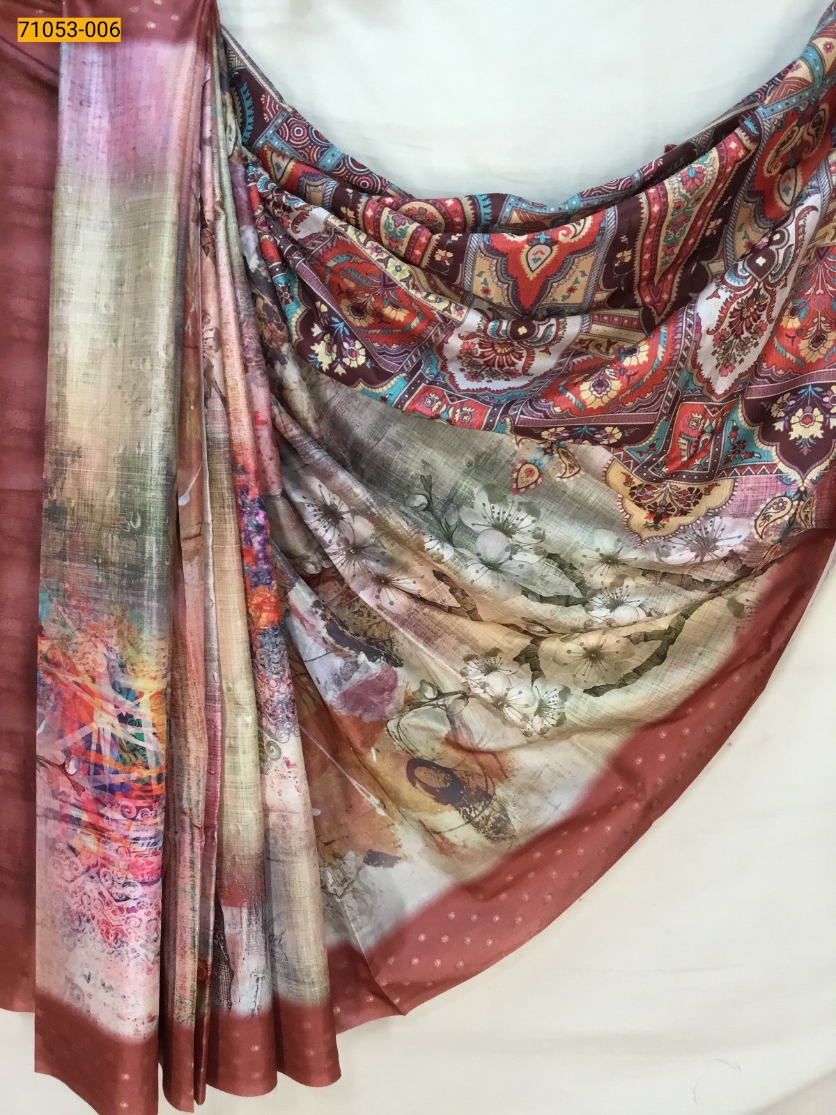 Sandal Printed Soft Fancy Linen Silk Saree