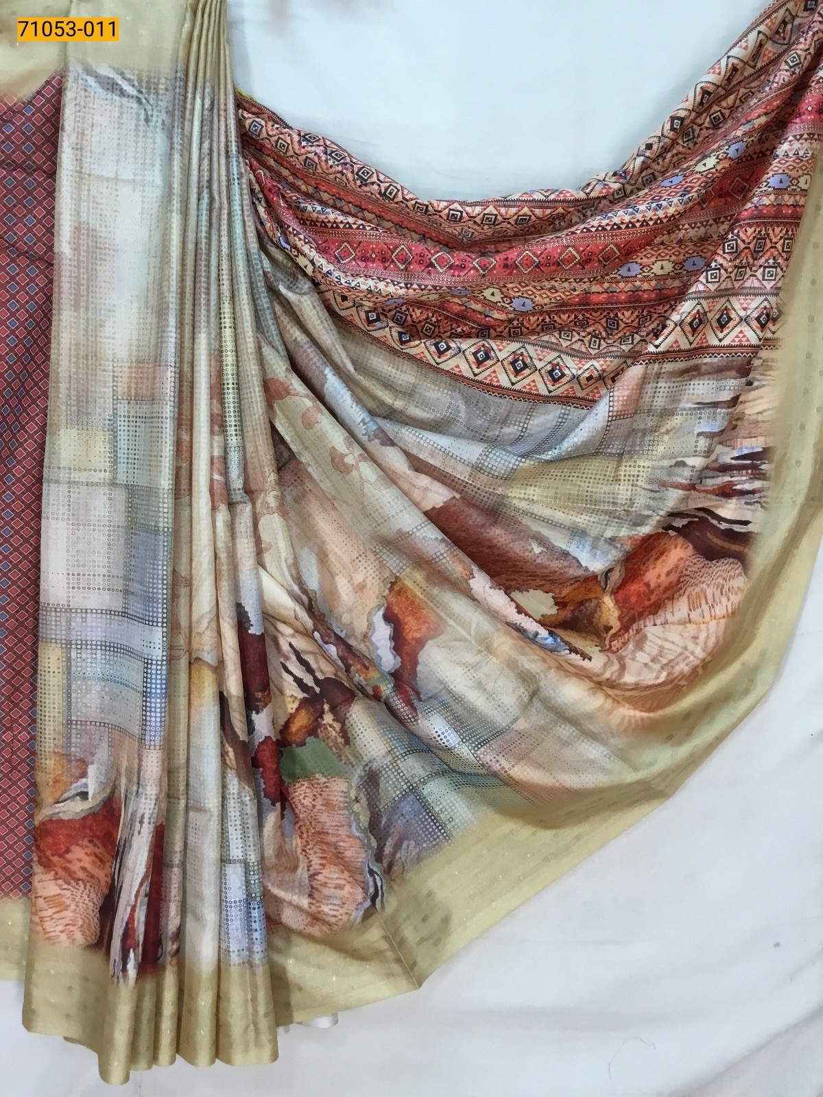 Yellow Printed Soft Fancy Linen Silk Saree