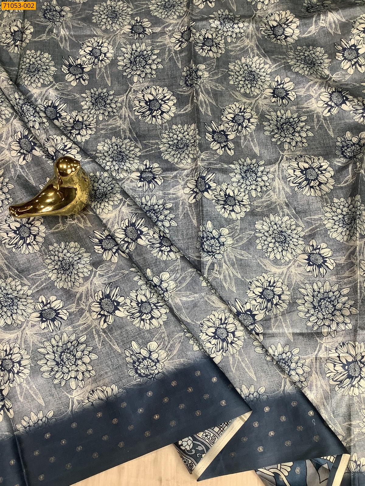 Gray Printed Soft Fancy Linen Silk Saree