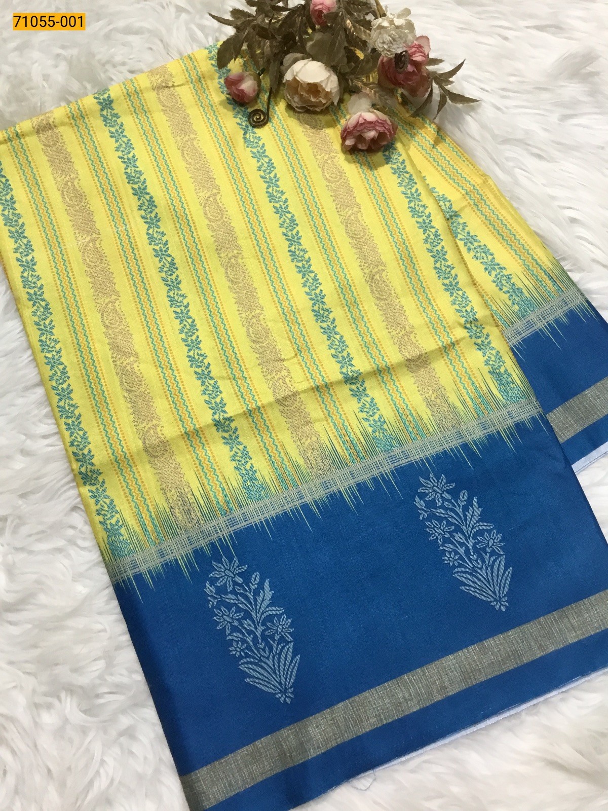 Yellow Fancy Printed Silk Saree