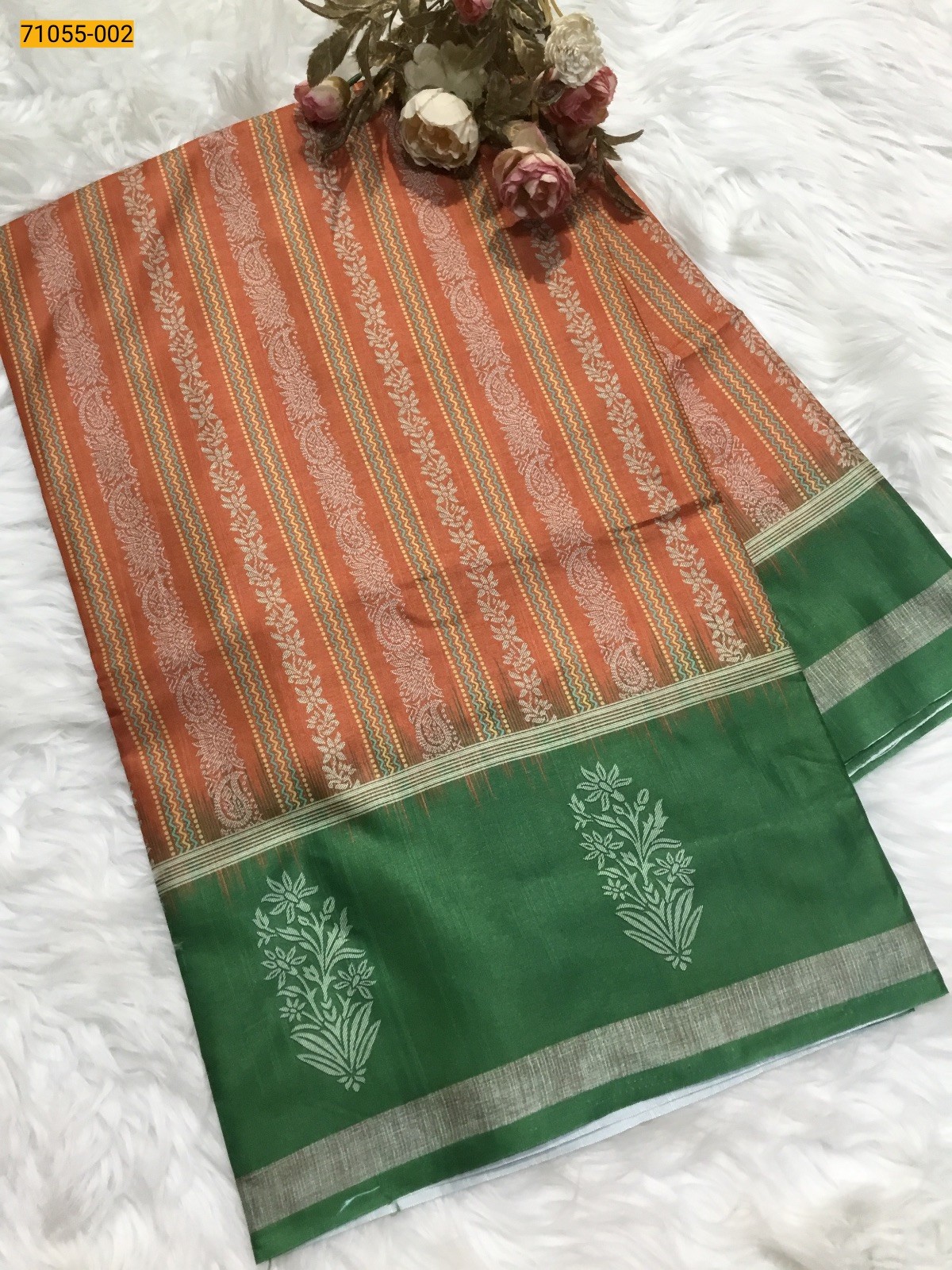 Orange Fancy Printed Silk Saree