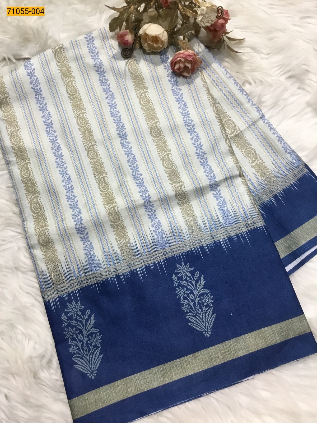 White Fancy Printed Silk Saree