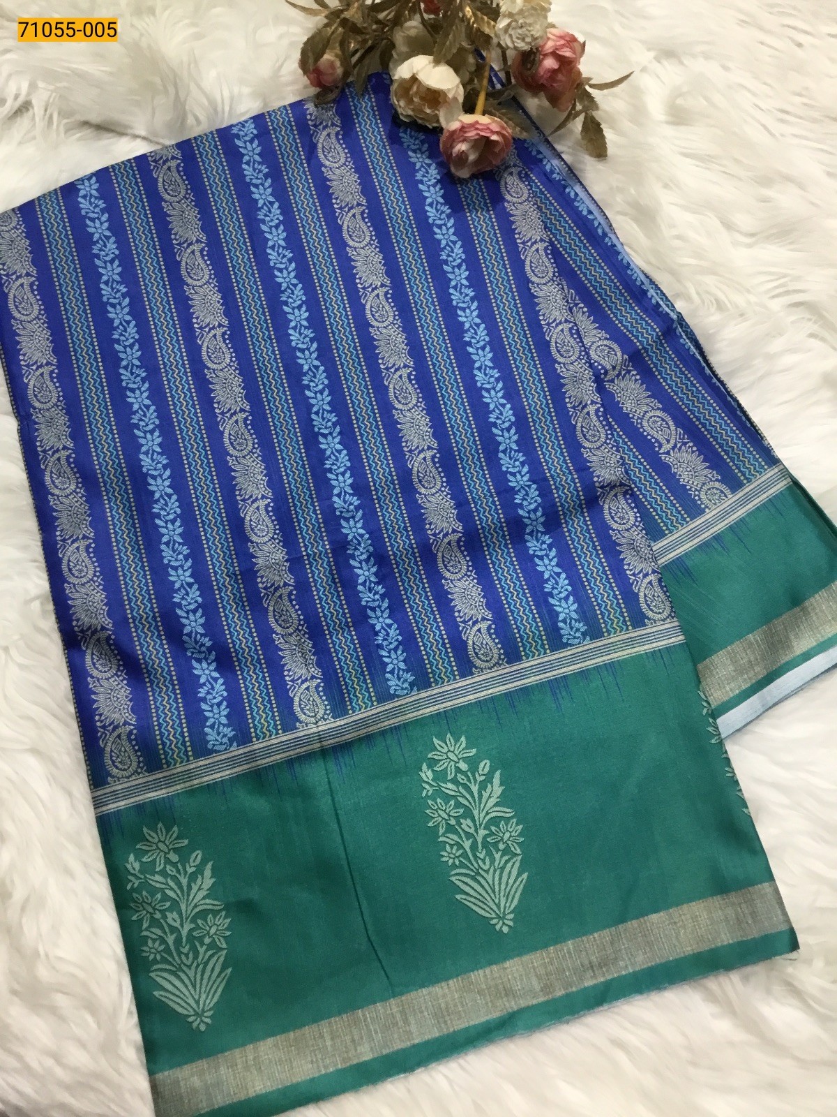 Blue Fancy Printed Silk Saree