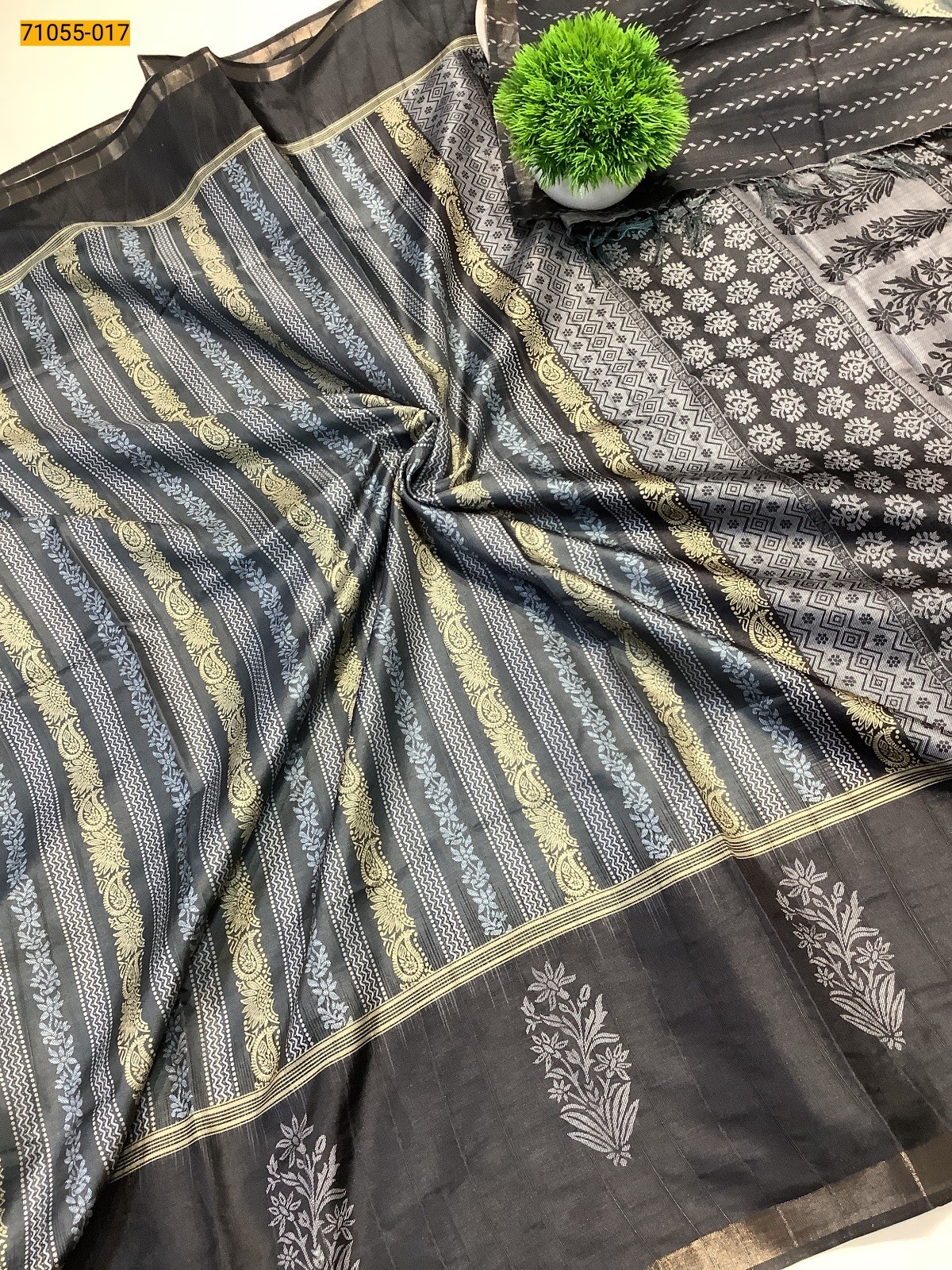 Gray Fancy Printed Silk Saree