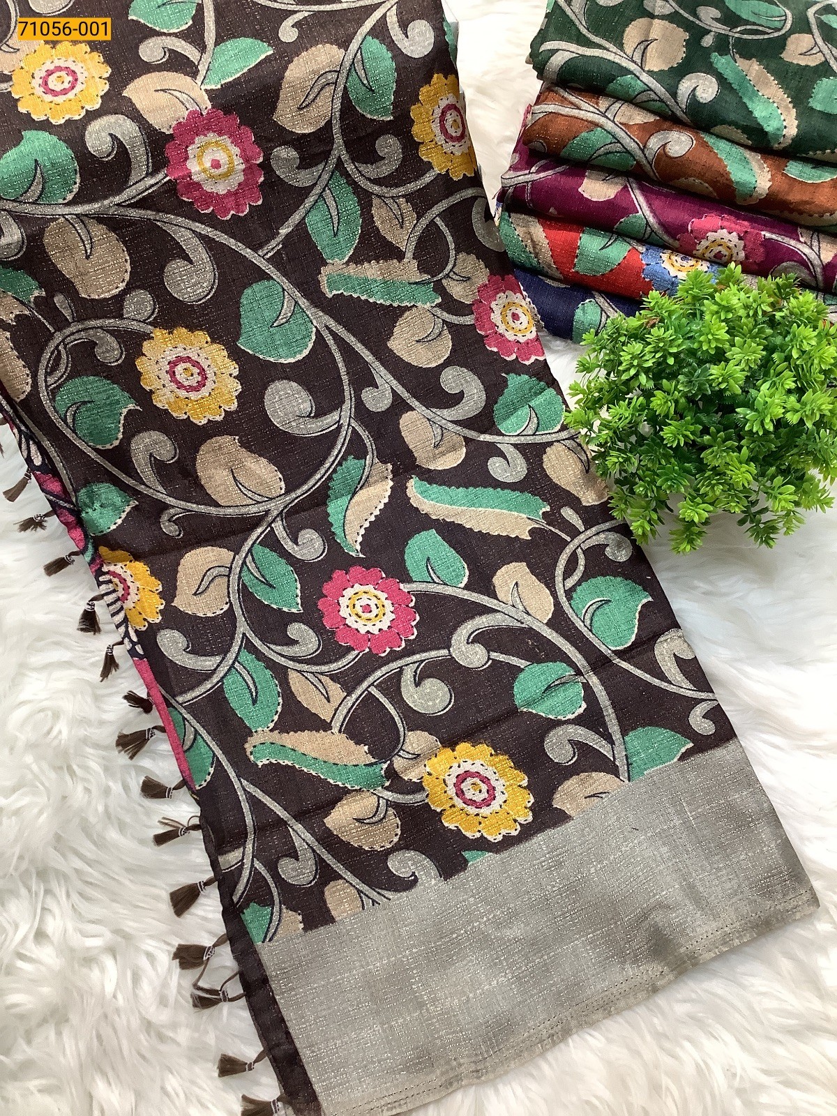 Coffee Brown Printed Fancy Mulmul Linen Silk Saree