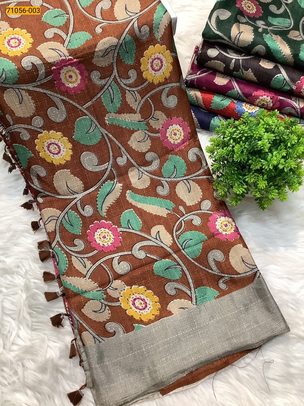 Brown Printed Fancy Mulmul Linen Silk Saree