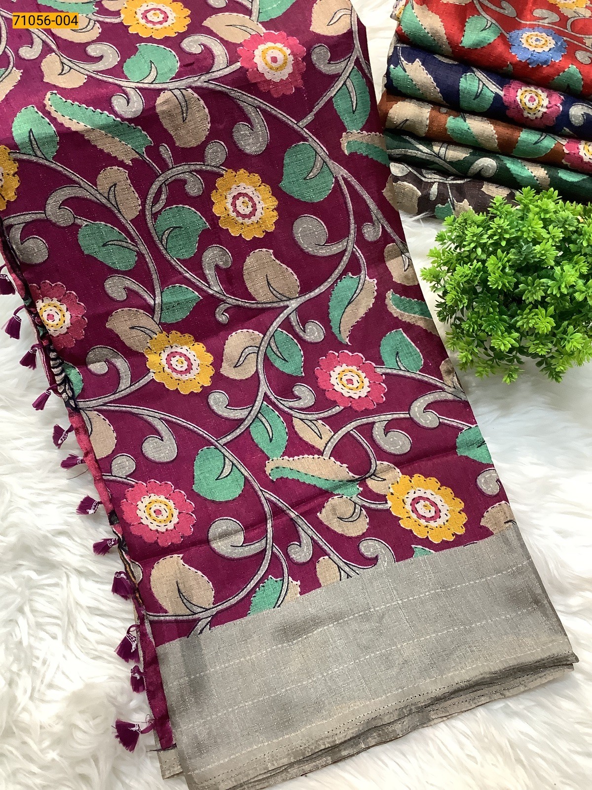 Magenta Printed Fancy Mulmul Linen Silk Saree