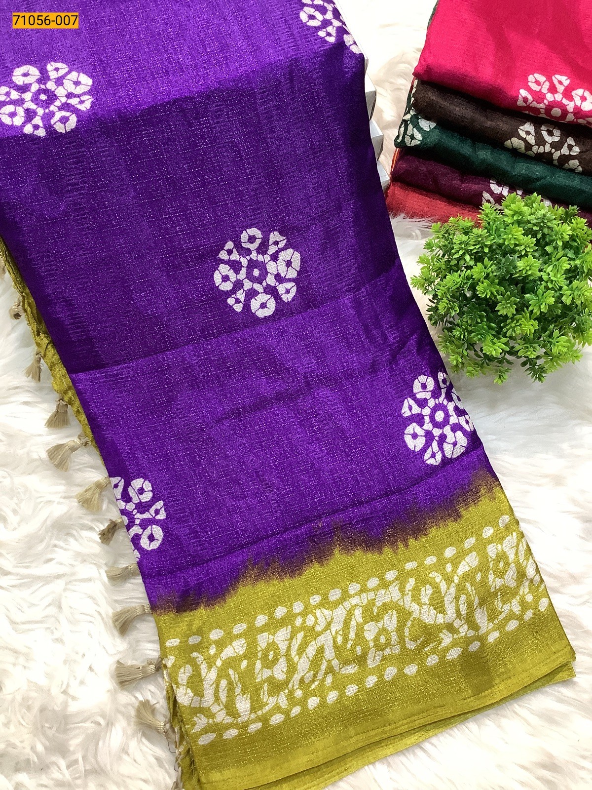 Violet Printed Fancy Mulmul Linen Silk Saree