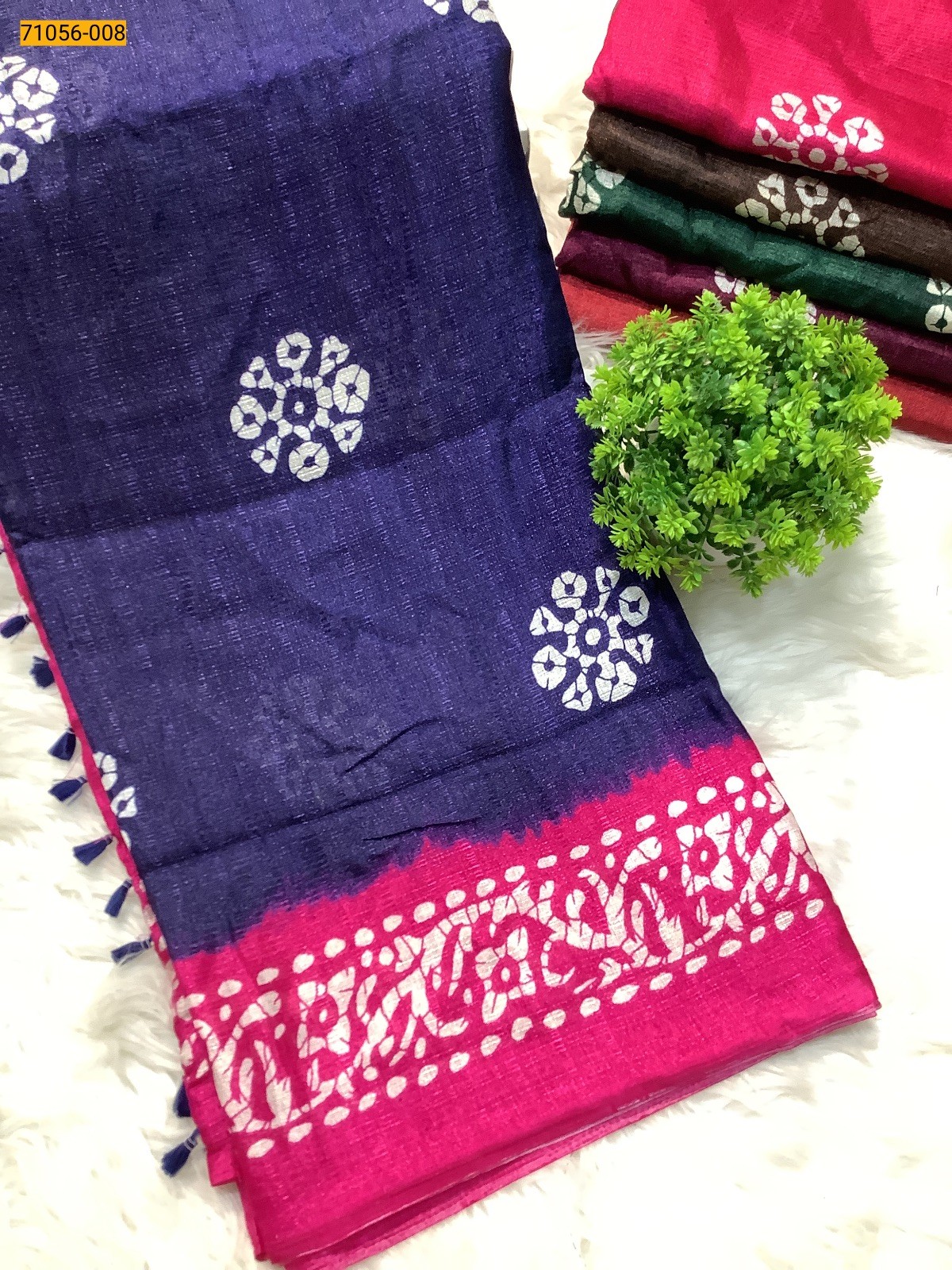 Navy Blue Printed Fancy Mulmul Linen Silk Saree