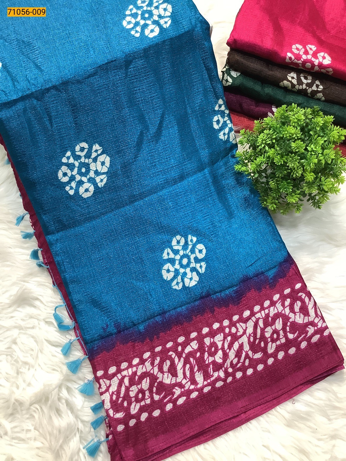 Blue Printed Fancy Mulmul Linen Silk Saree