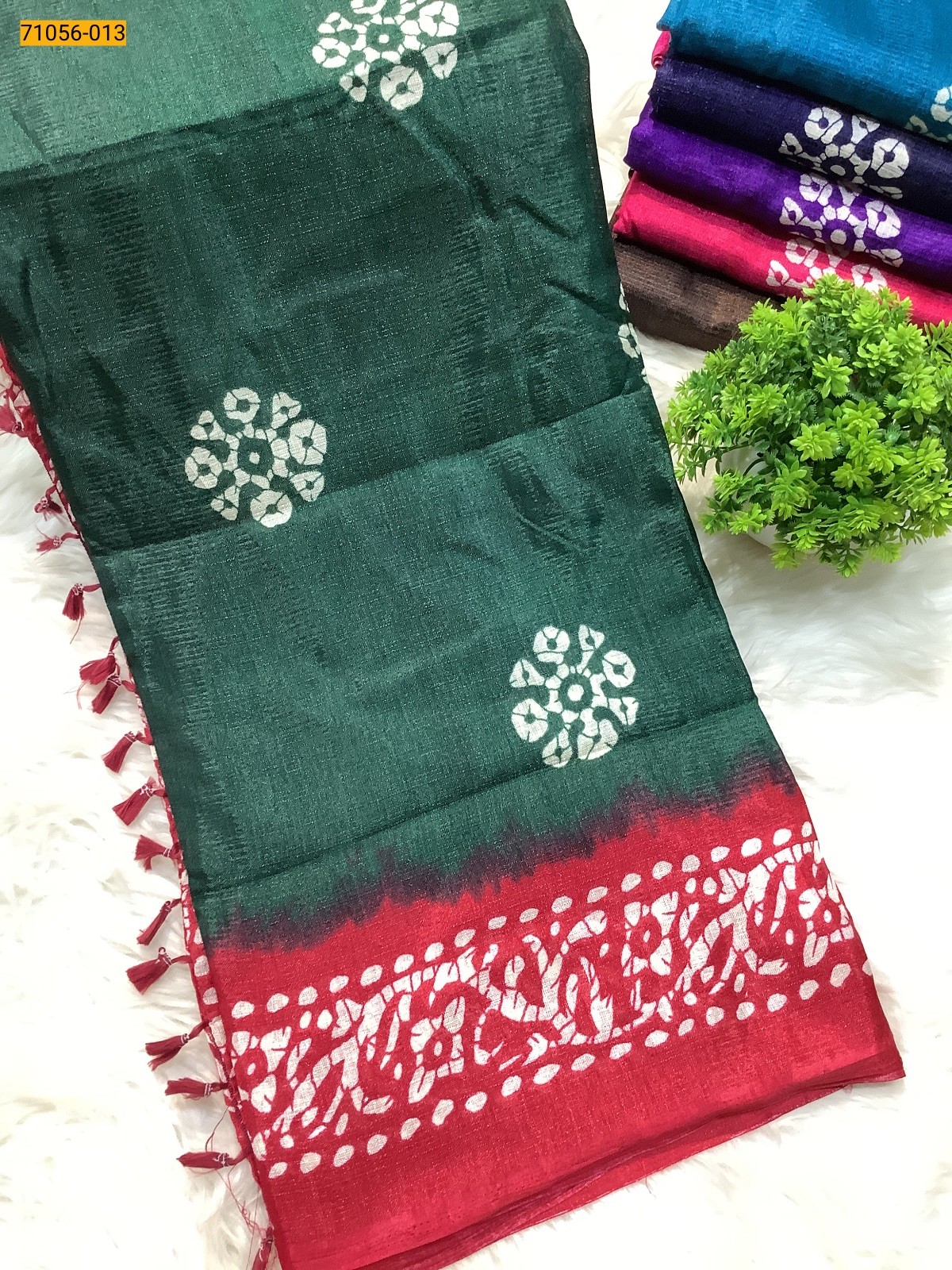 Green Printed Fancy Mulmul Linen Silk Saree