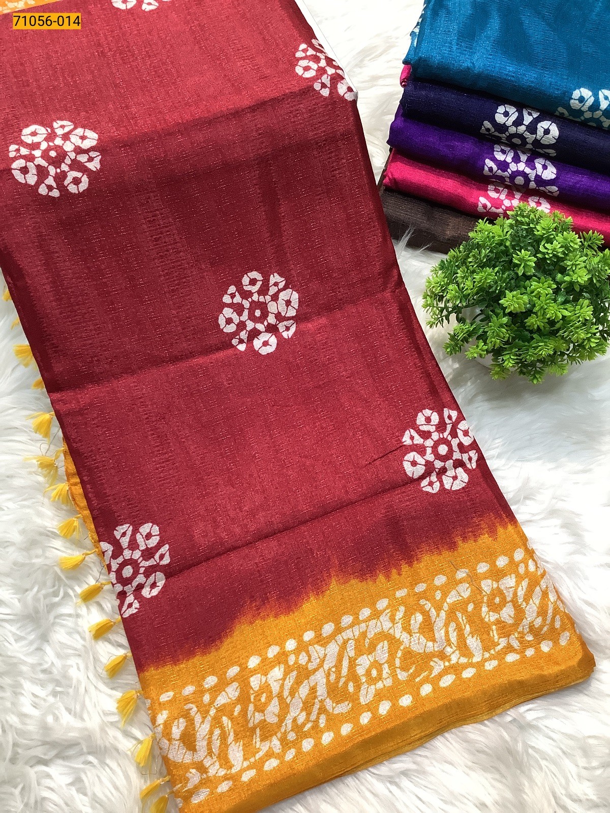 Red Printed Fancy Mulmul Linen Silk Saree