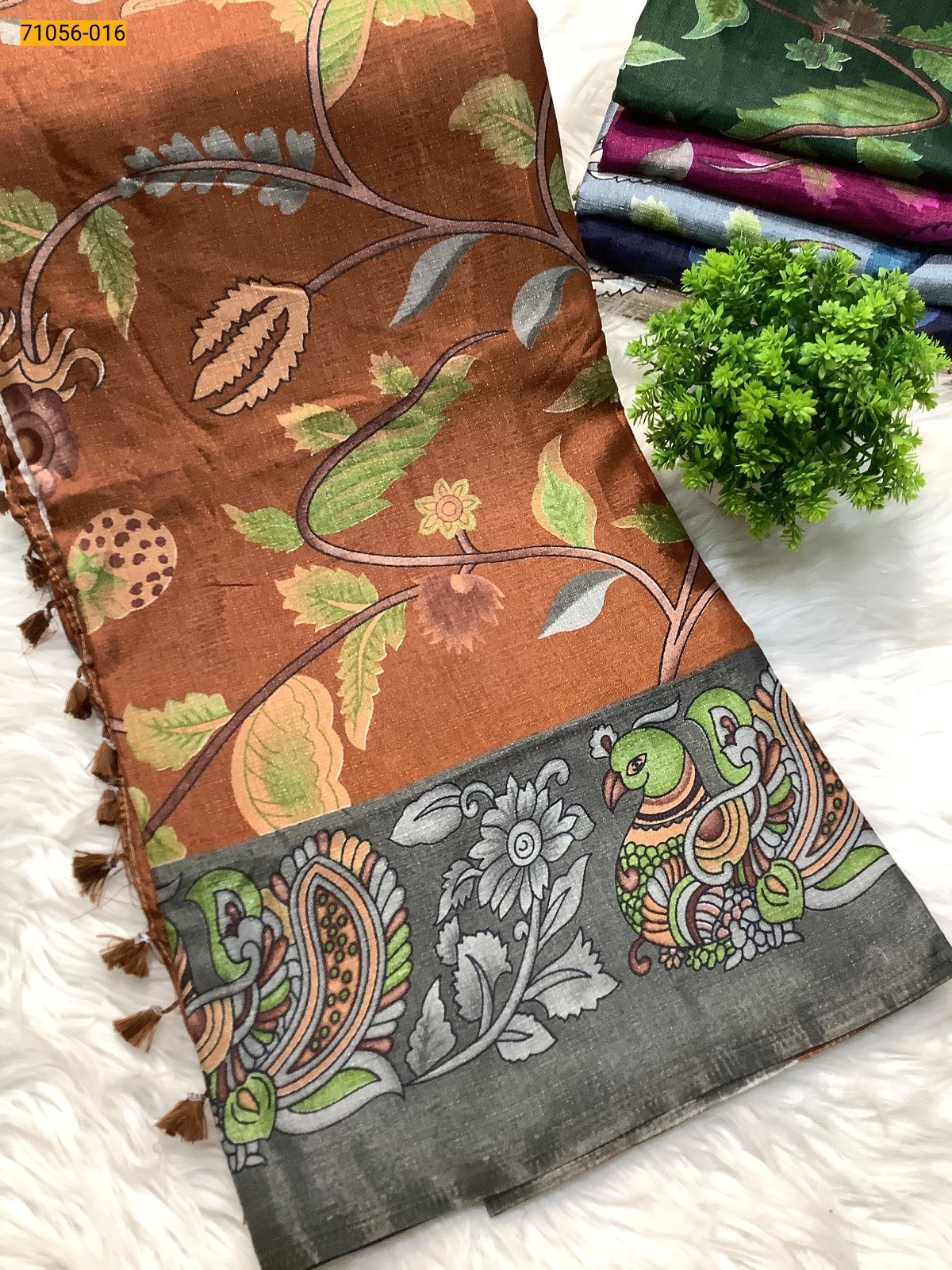 Brown Printed Fancy Mulmul Linen Silk Saree