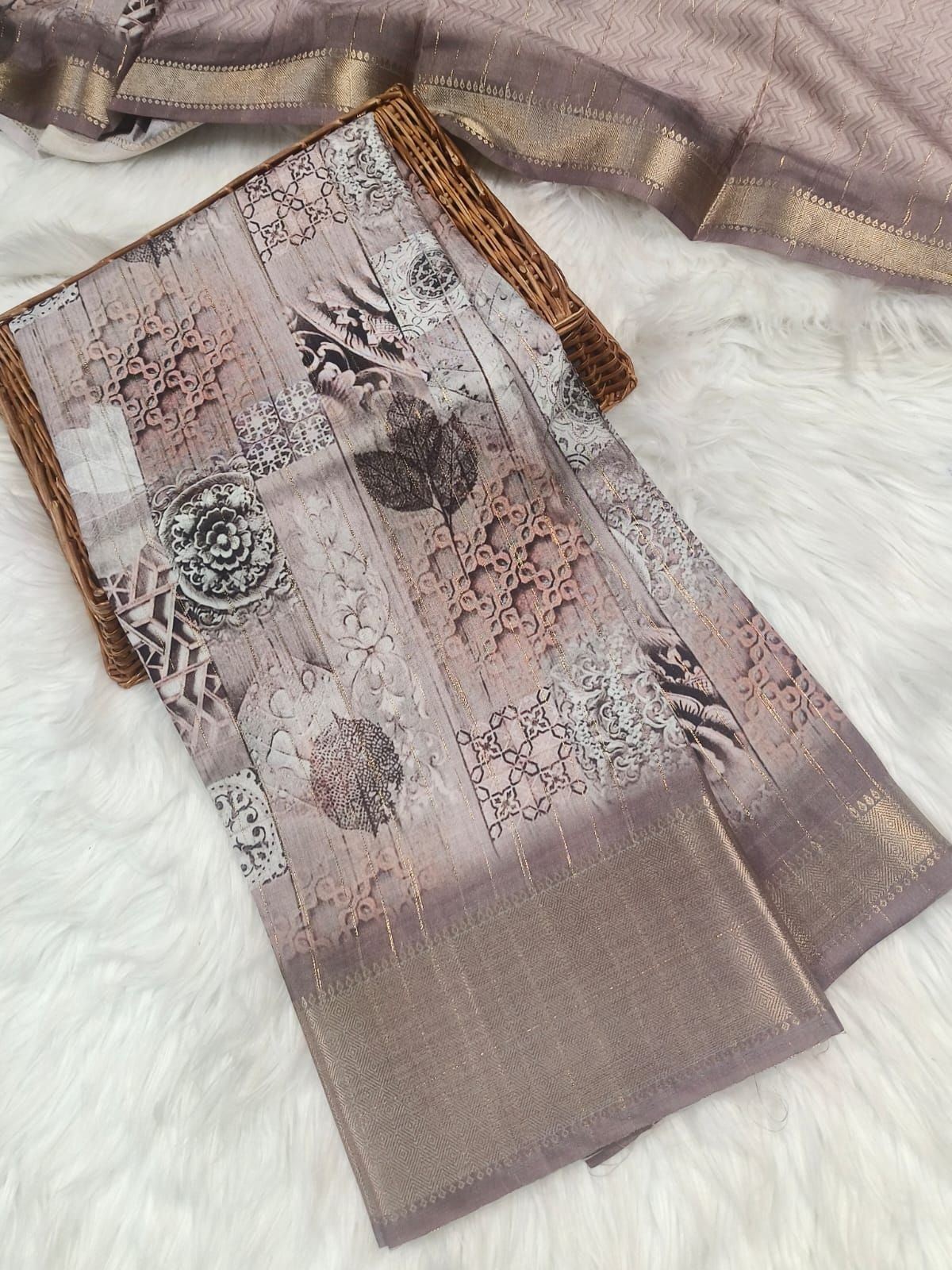 Gray Rim Zim Chanderi Fancy Silk Sarees