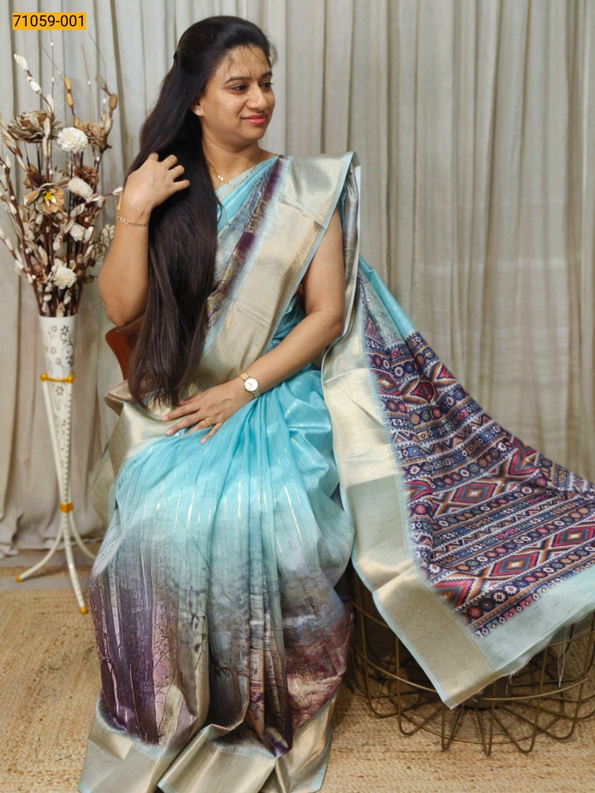 Blue Rim Zim Chanderi Fancy Silk Sarees