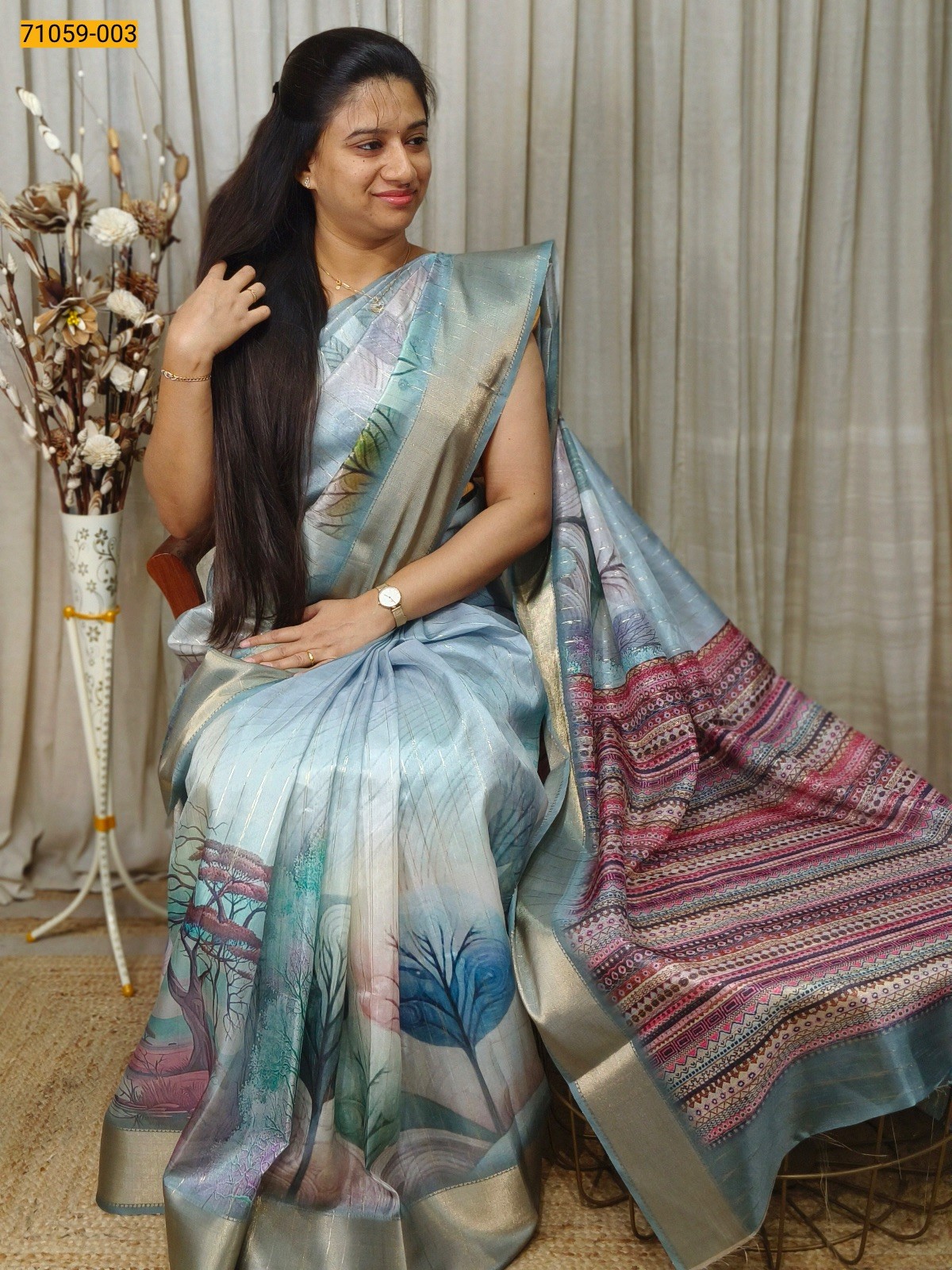 Blue Rim Zim Chanderi Fancy Silk Sarees