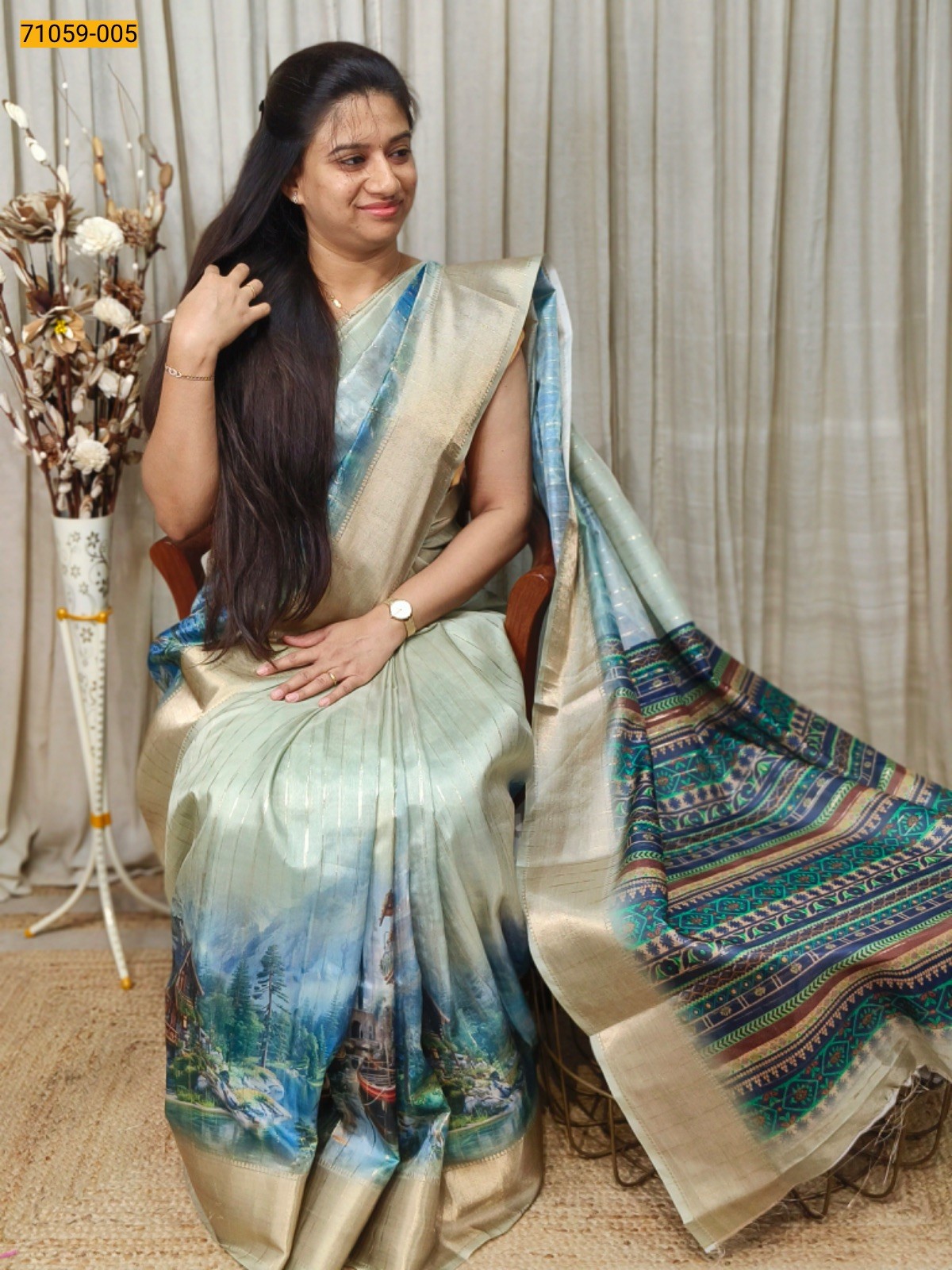 Green Rim Zim Chanderi Fancy Silk Sarees