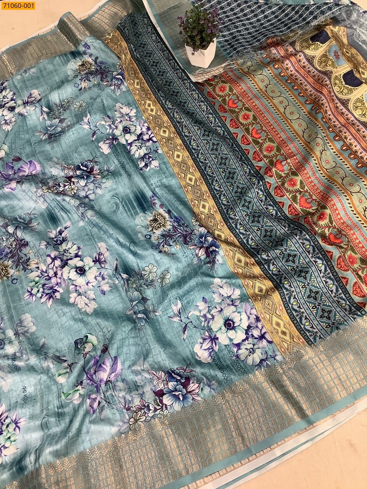 Sky Blue Chanderi fancy silk sarees