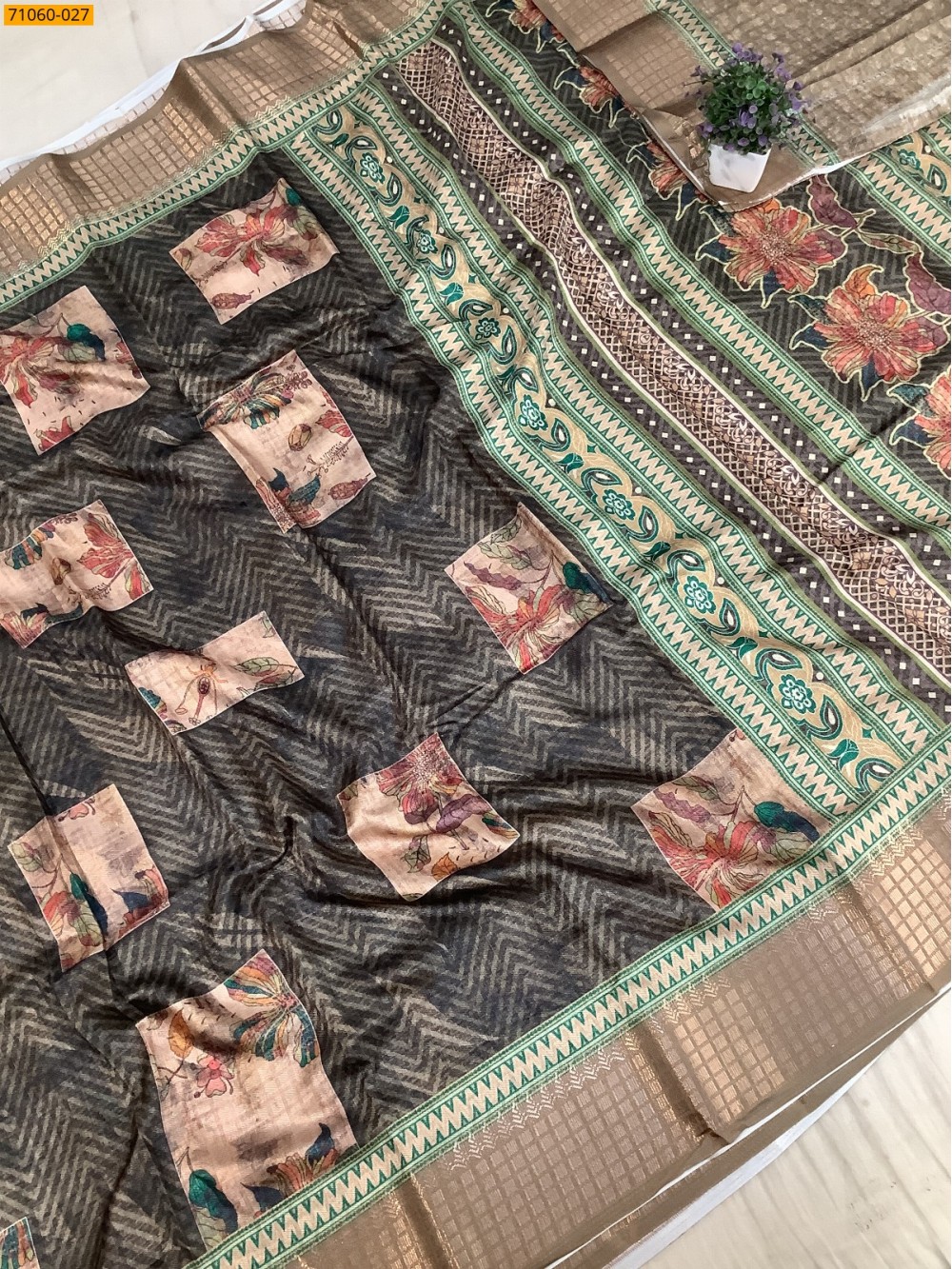 Olive Green Chanderi fancy silk sarees Olive Green Chanderi fancy silk sarees