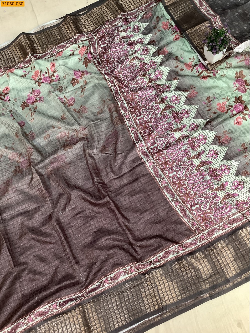 Brown With Mint Green Chanderi fancy silk sarees Brown With Mint Green Chanderi fancy silk sarees