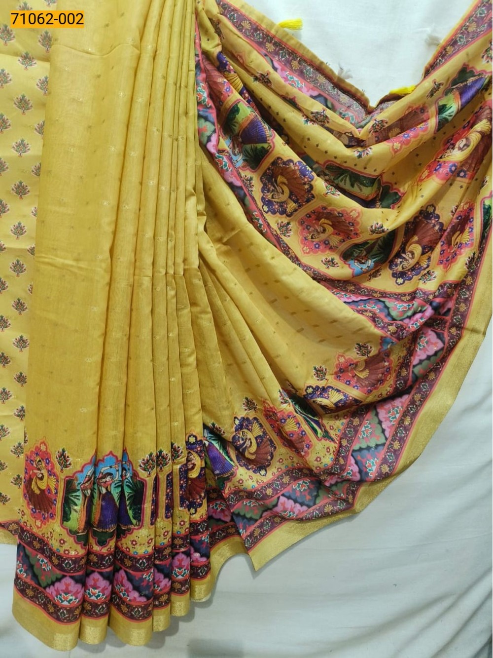 Dancing lady Yellow Chandheri fancy  cotton Saree