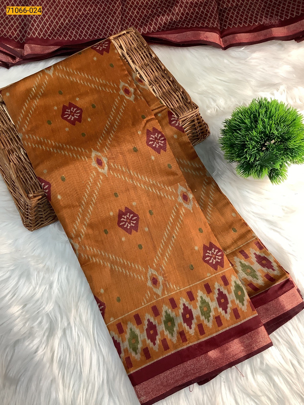 Orange Chanderi fancy silk sarees