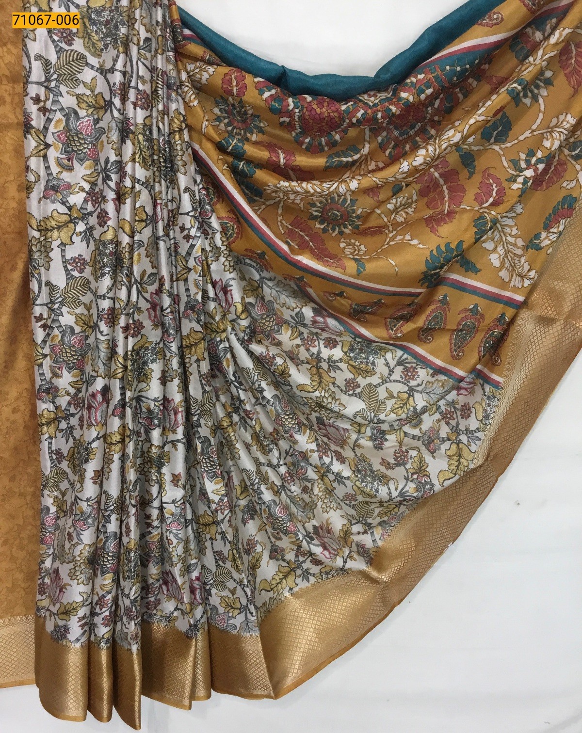 Creamy With Yellow Fancy choco silk printed sarees