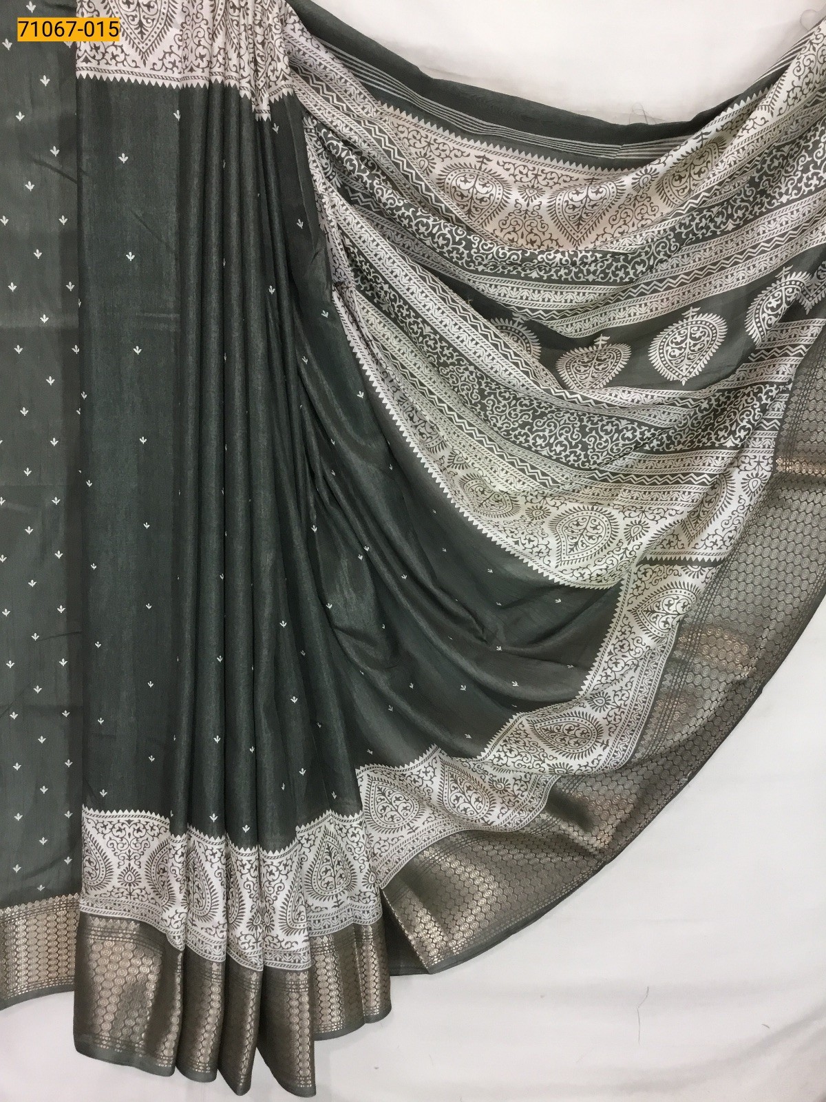 Olive green Fancy choco silk printed sarees