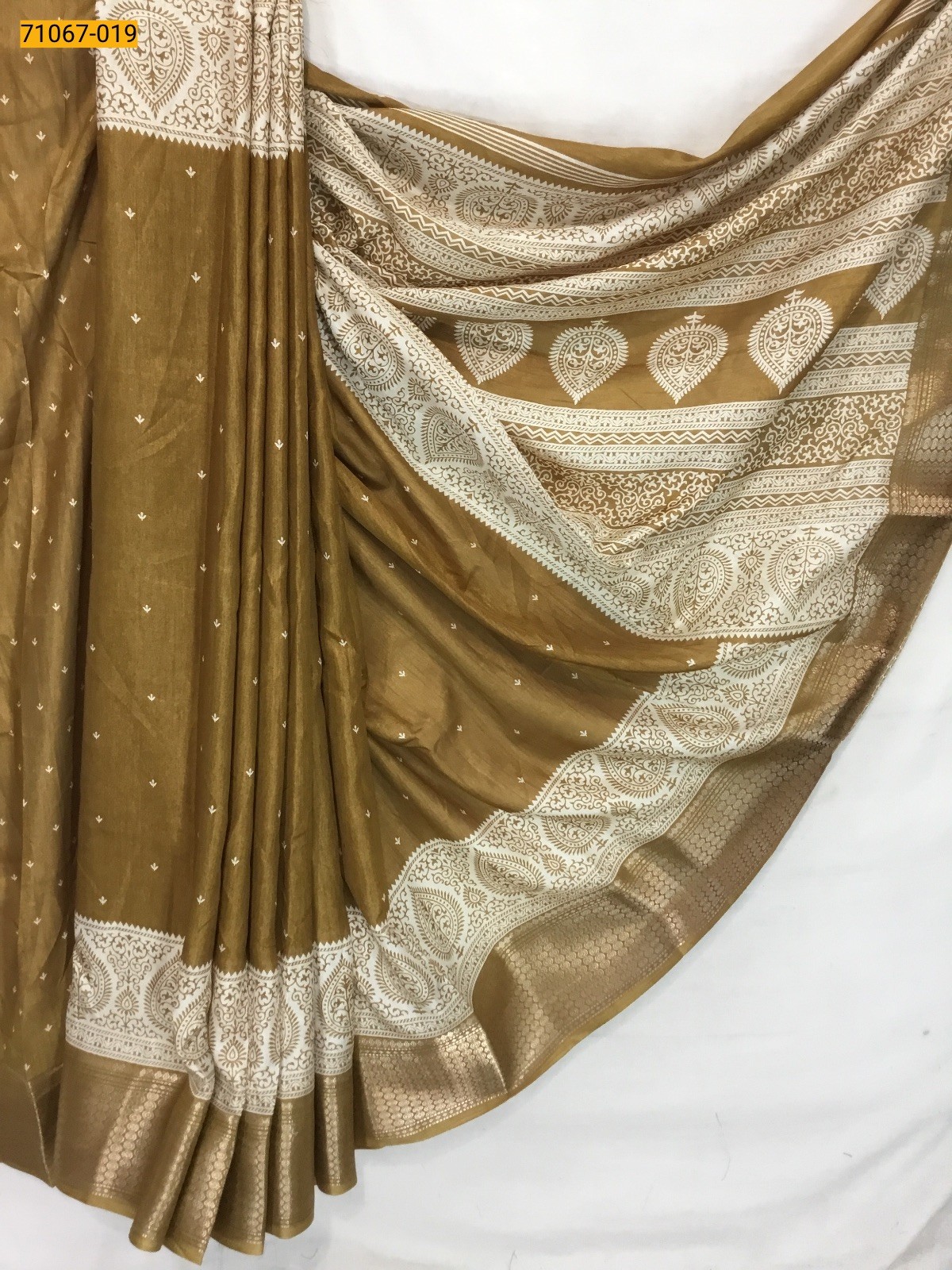 Mustred yellow Fancy choco silk printed sarees