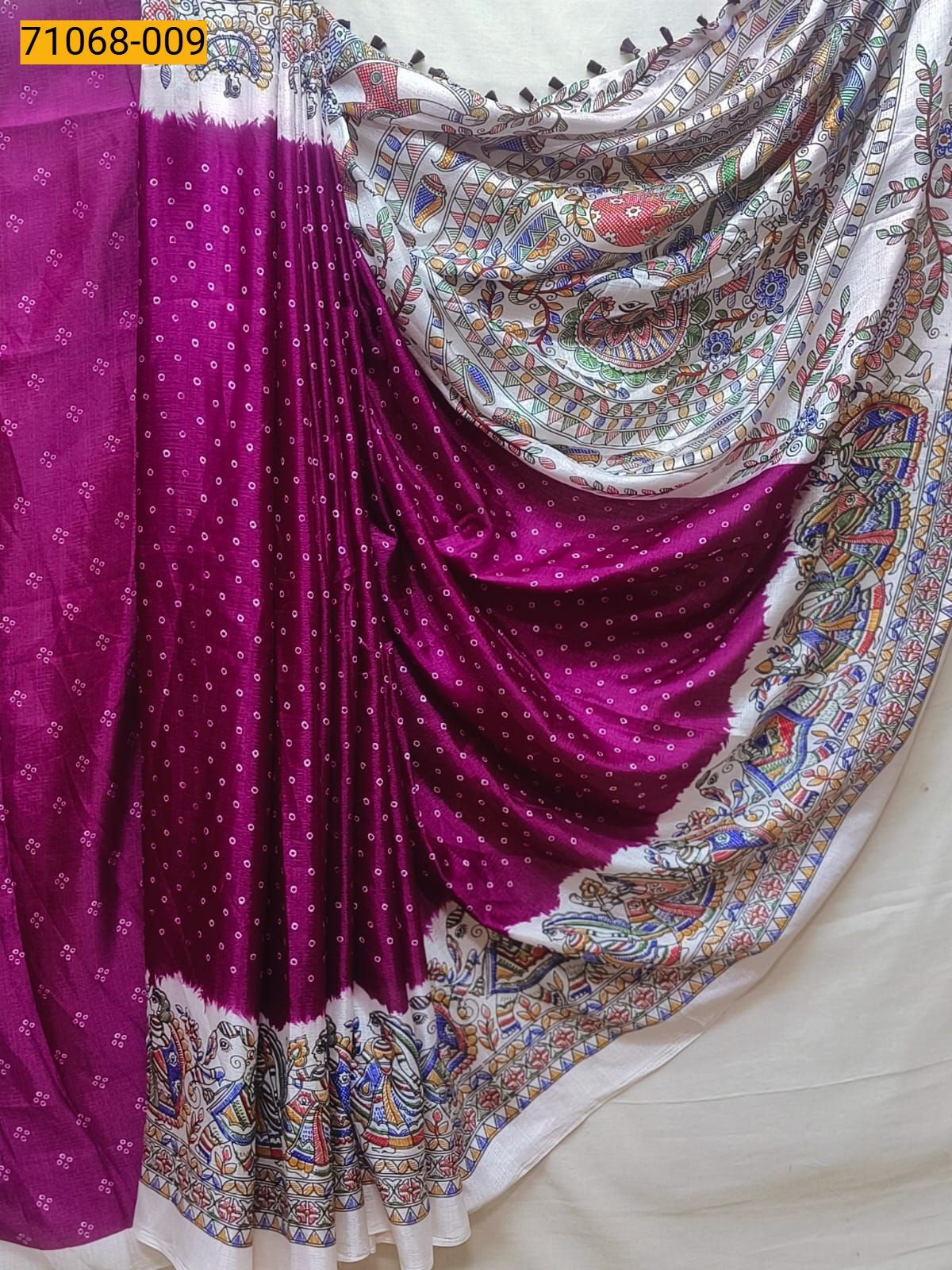 Magenta Fancy bhagalpur silk printed sarees