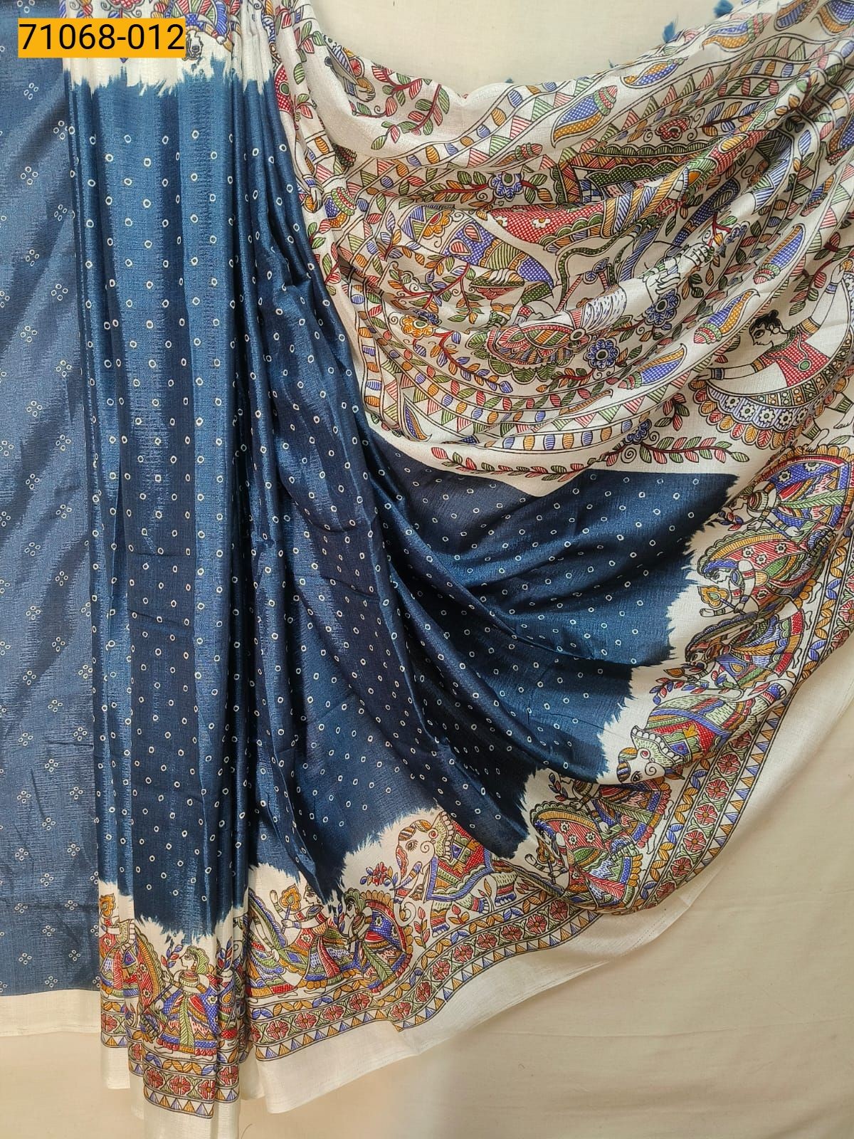 Navy Fancy bhagalpur silk printed sarees