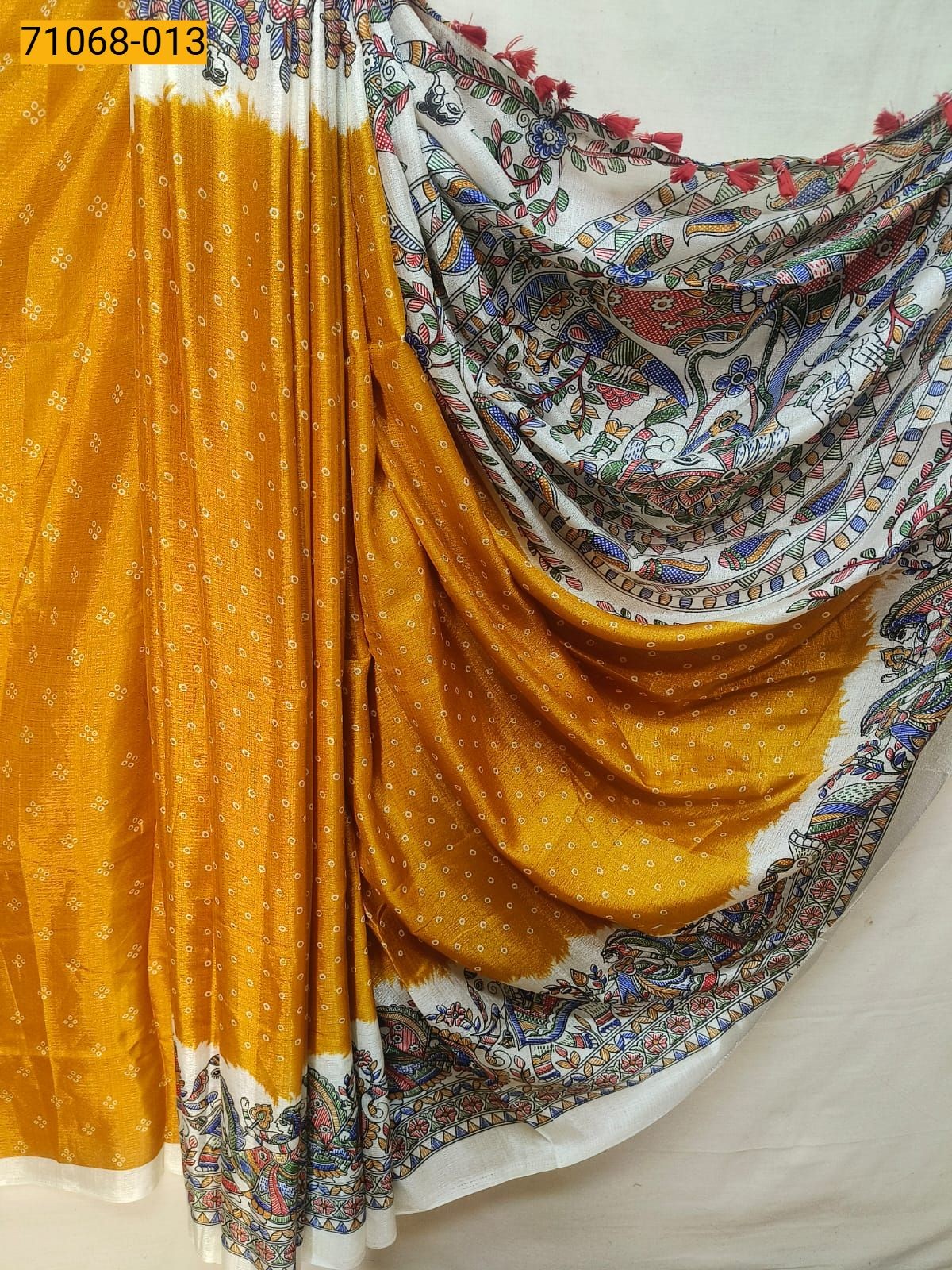 Yellow Fancy bhagalpur silk printed sarees