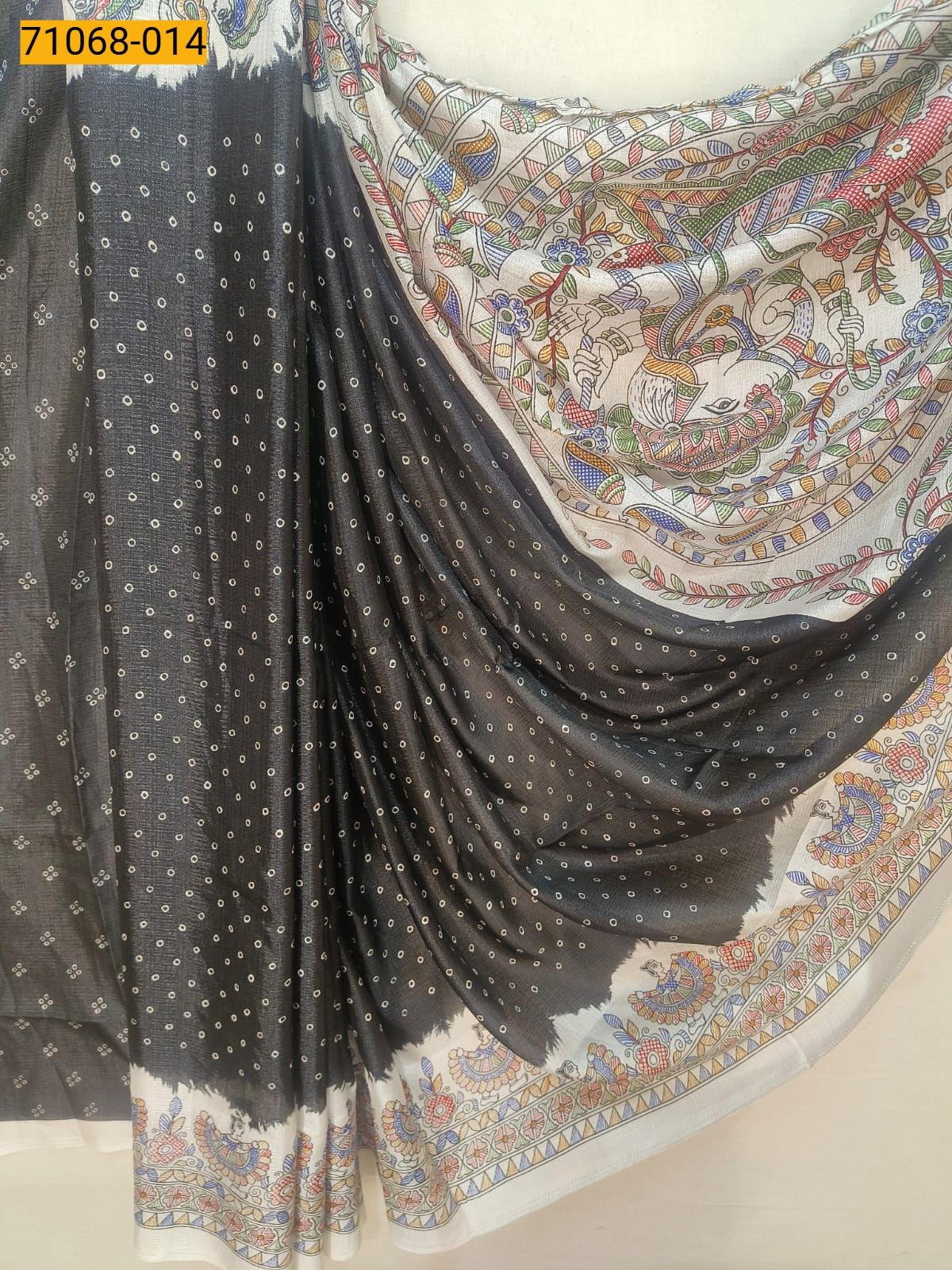 Black Fancy bhagalpur silk printed sarees