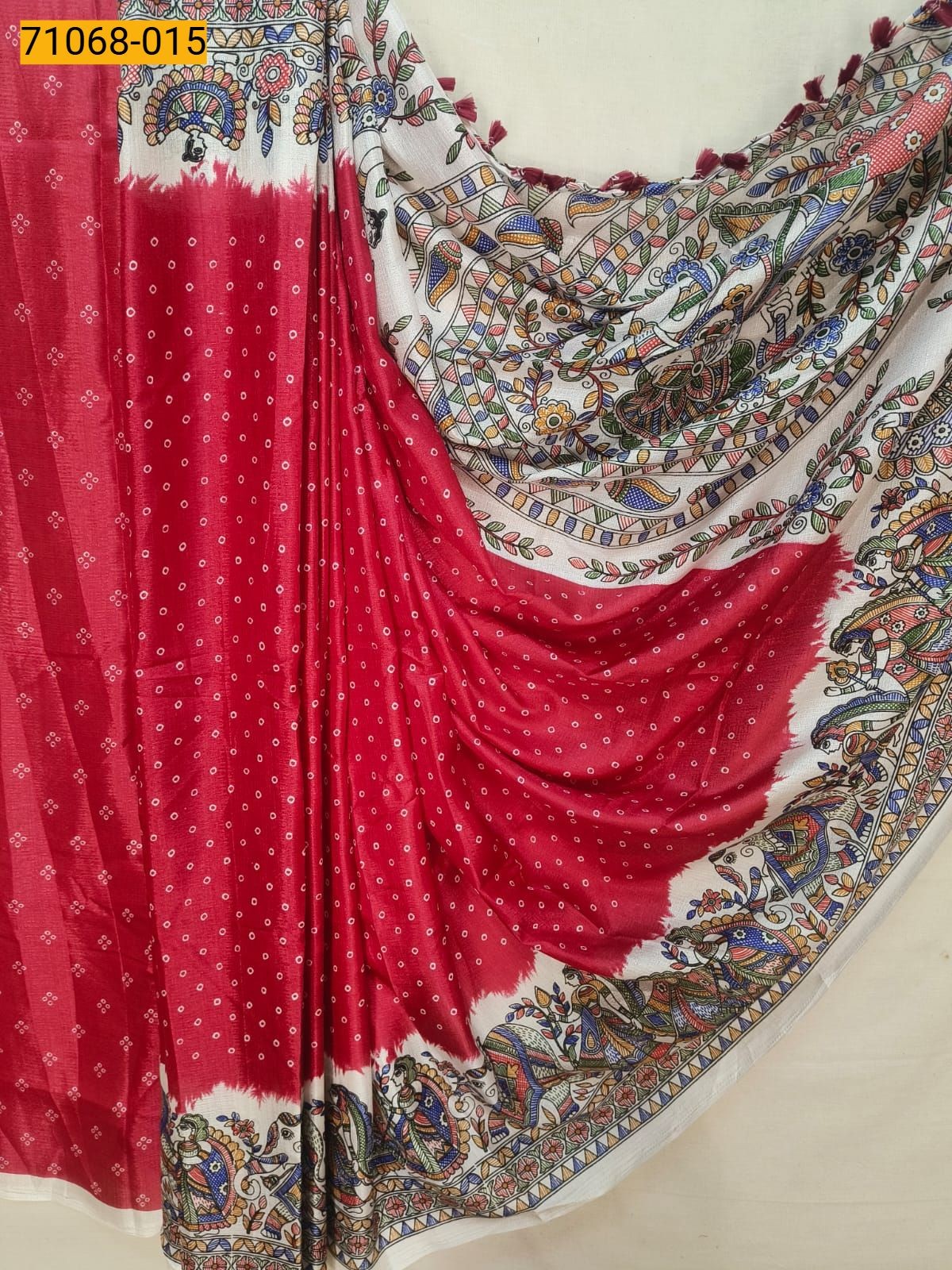 Red Fancy bhagalpur silk printed sarees