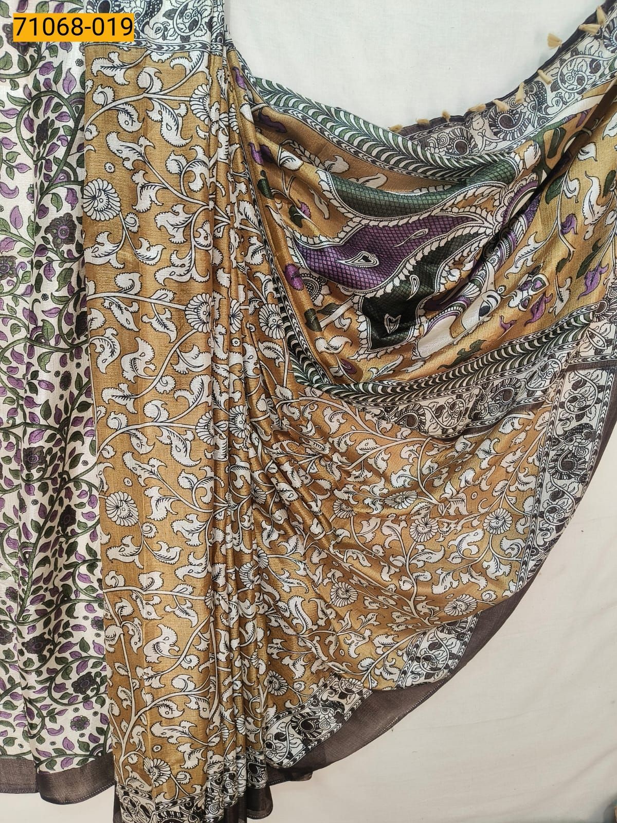 Yellow Fancy bhagalpur silk printed sarees