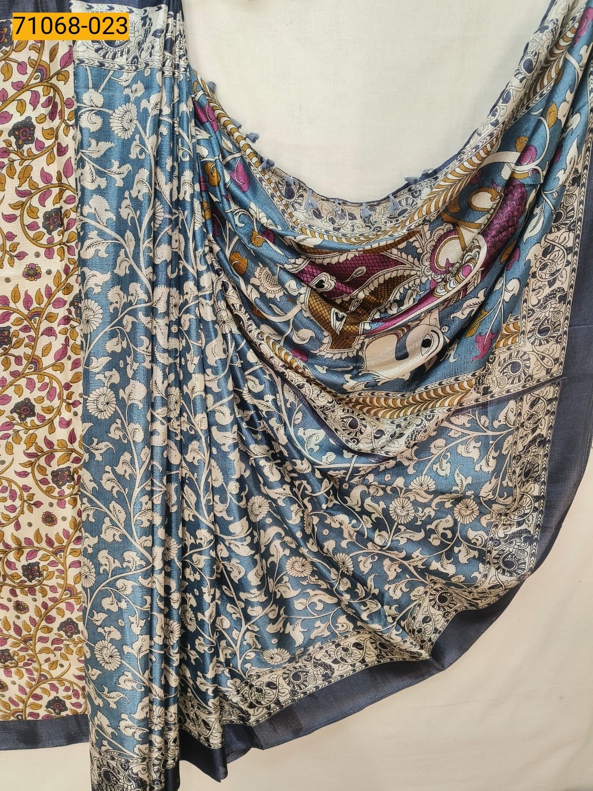 Blue Fancy bhagalpur silk printed sarees