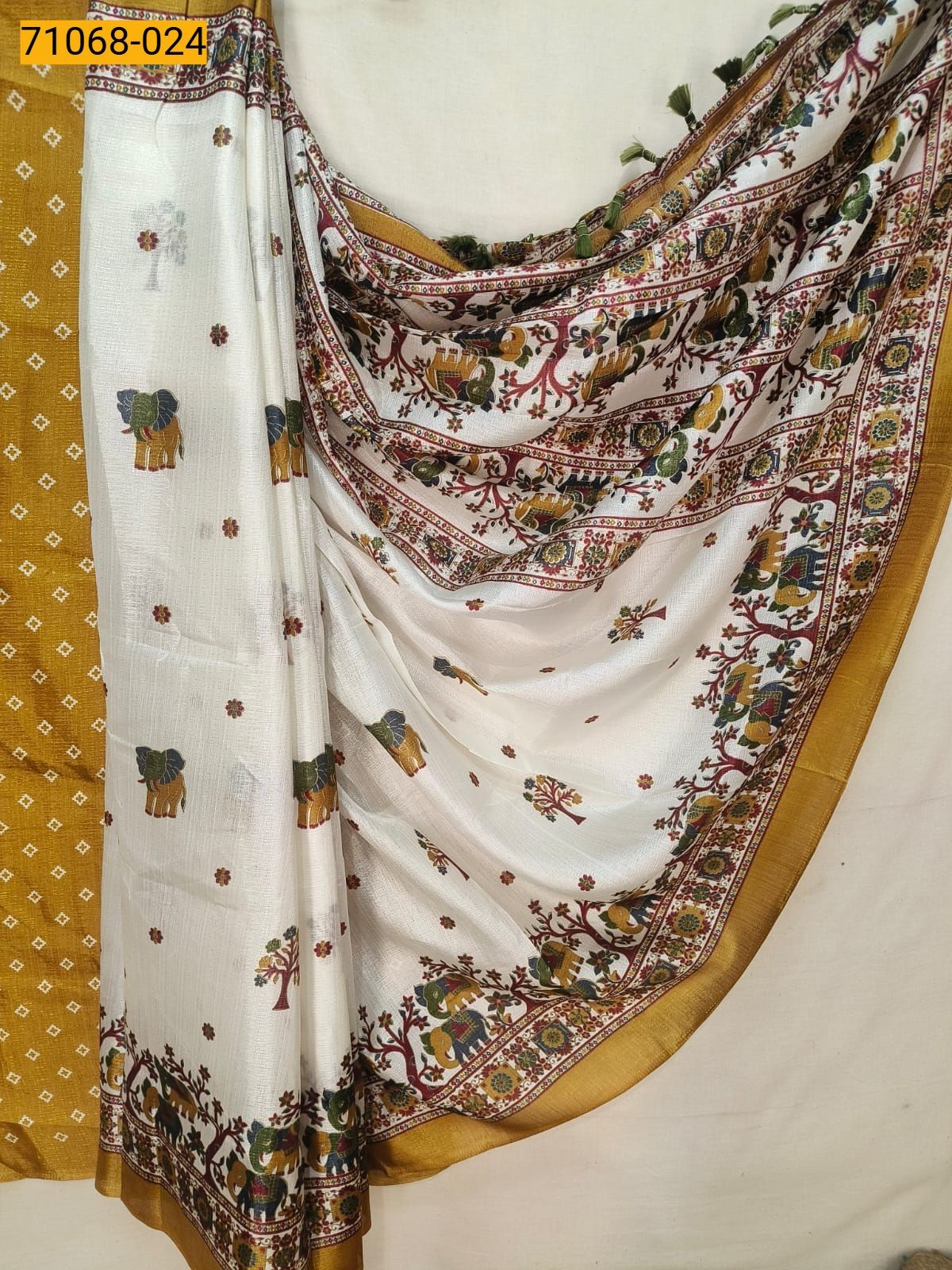 White Fancy bhagalpur silk printed sarees