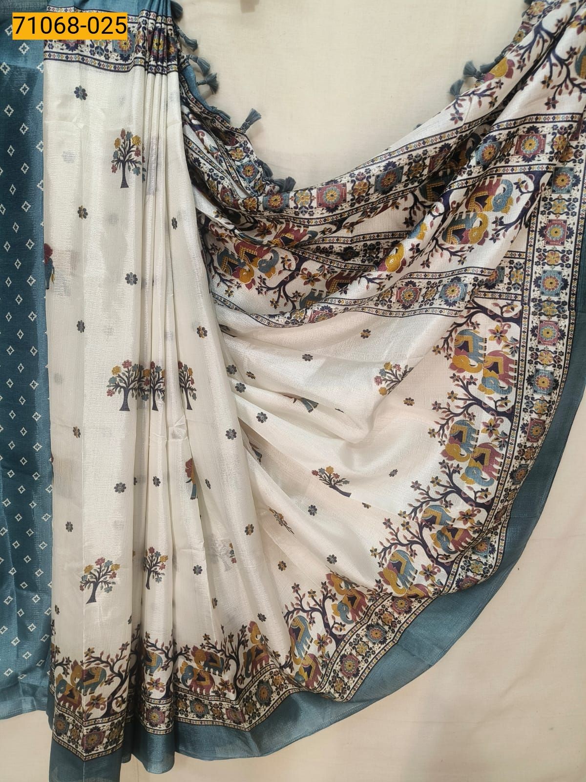 White Fancy bhagalpur silk printed sarees