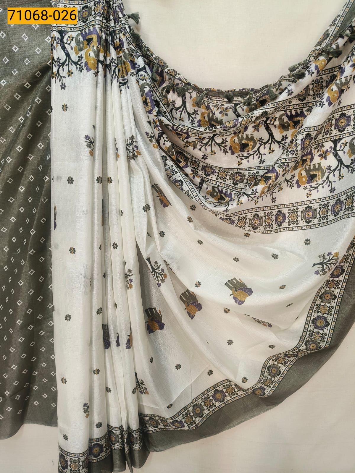 White Fancy bhagalpur silk printed sarees