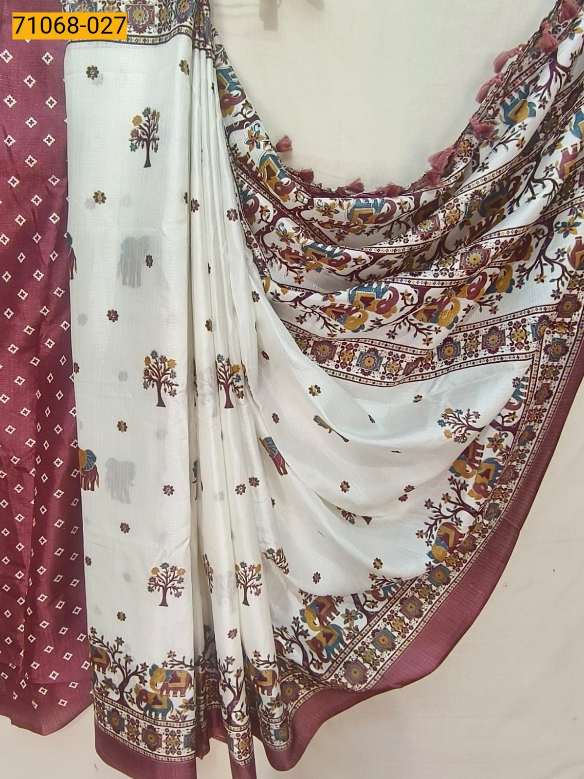 White Fancy bhagalpur silk printed sarees
