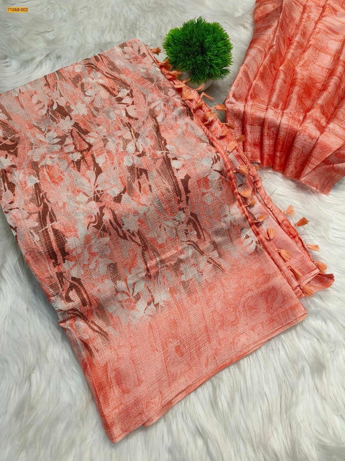 Peach Fancy bhagalpur silk printed sarees