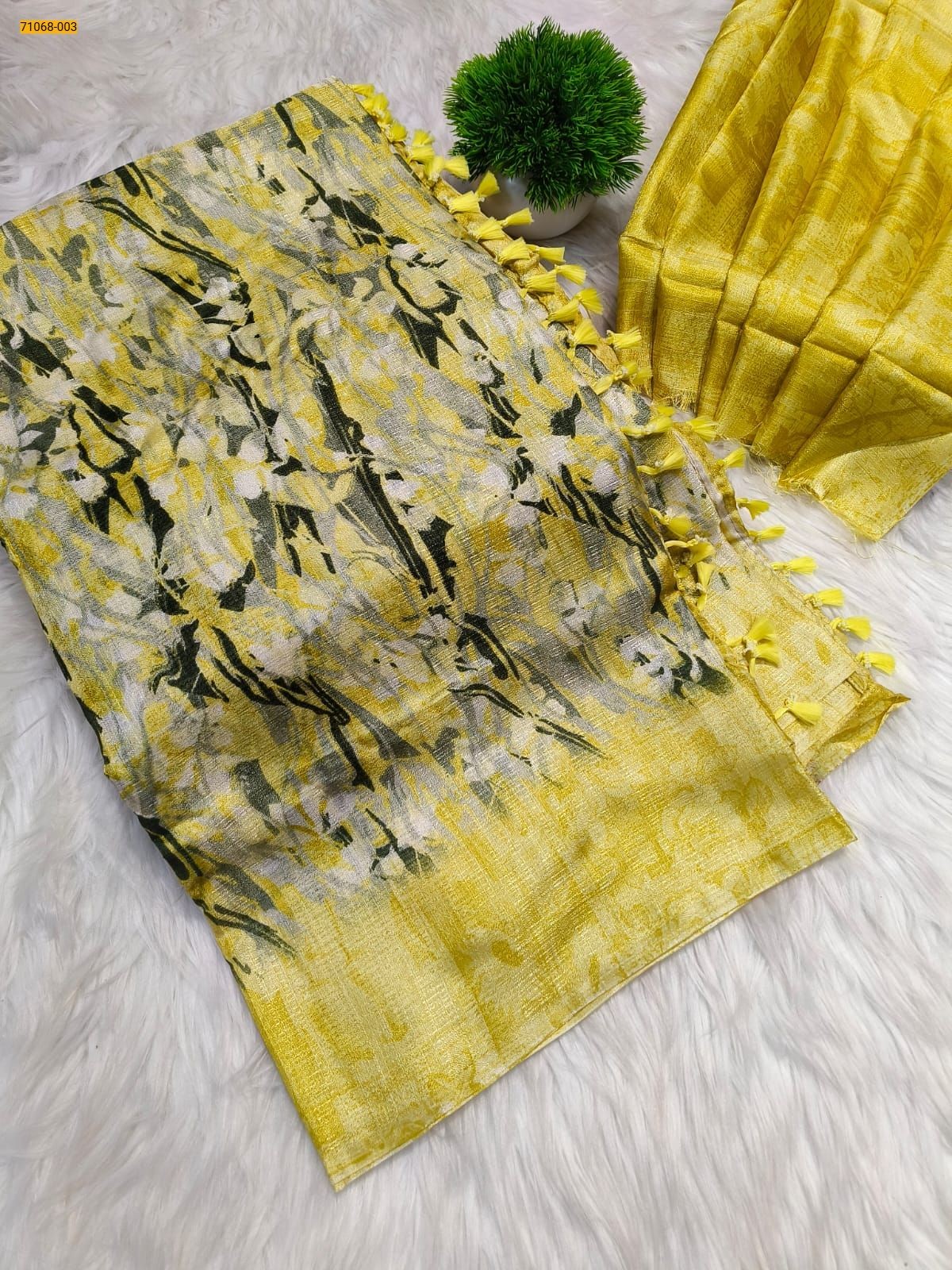 Yellow Fancy bhagalpur silk printed sarees